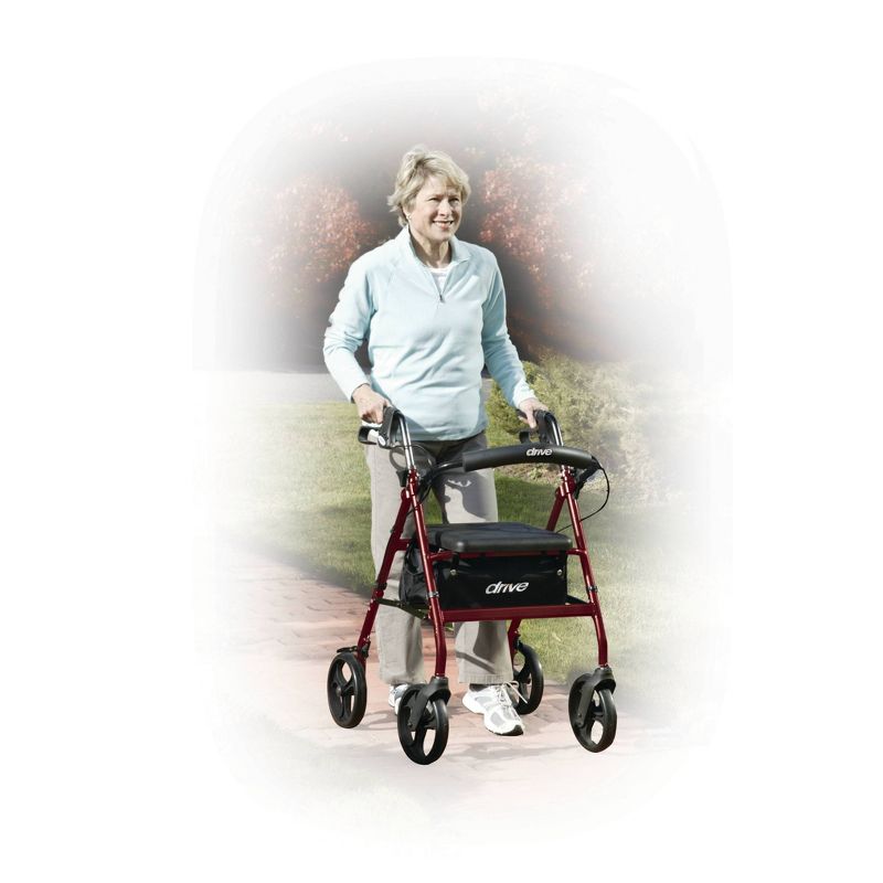 Drive Medical Walker Rollator with 6" Wheels, Fold Up Removable Back Support and Padded Seat, Red