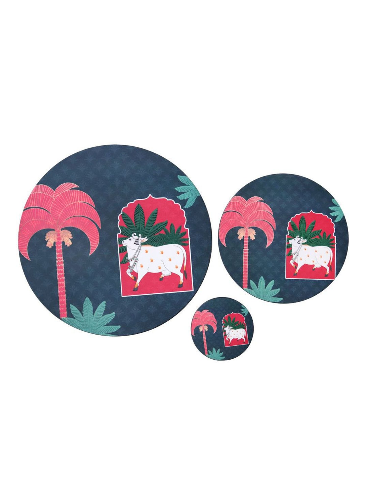 ICraft Shwet Pichwai Series Blue & Pink MDF Placemat - Set of 6