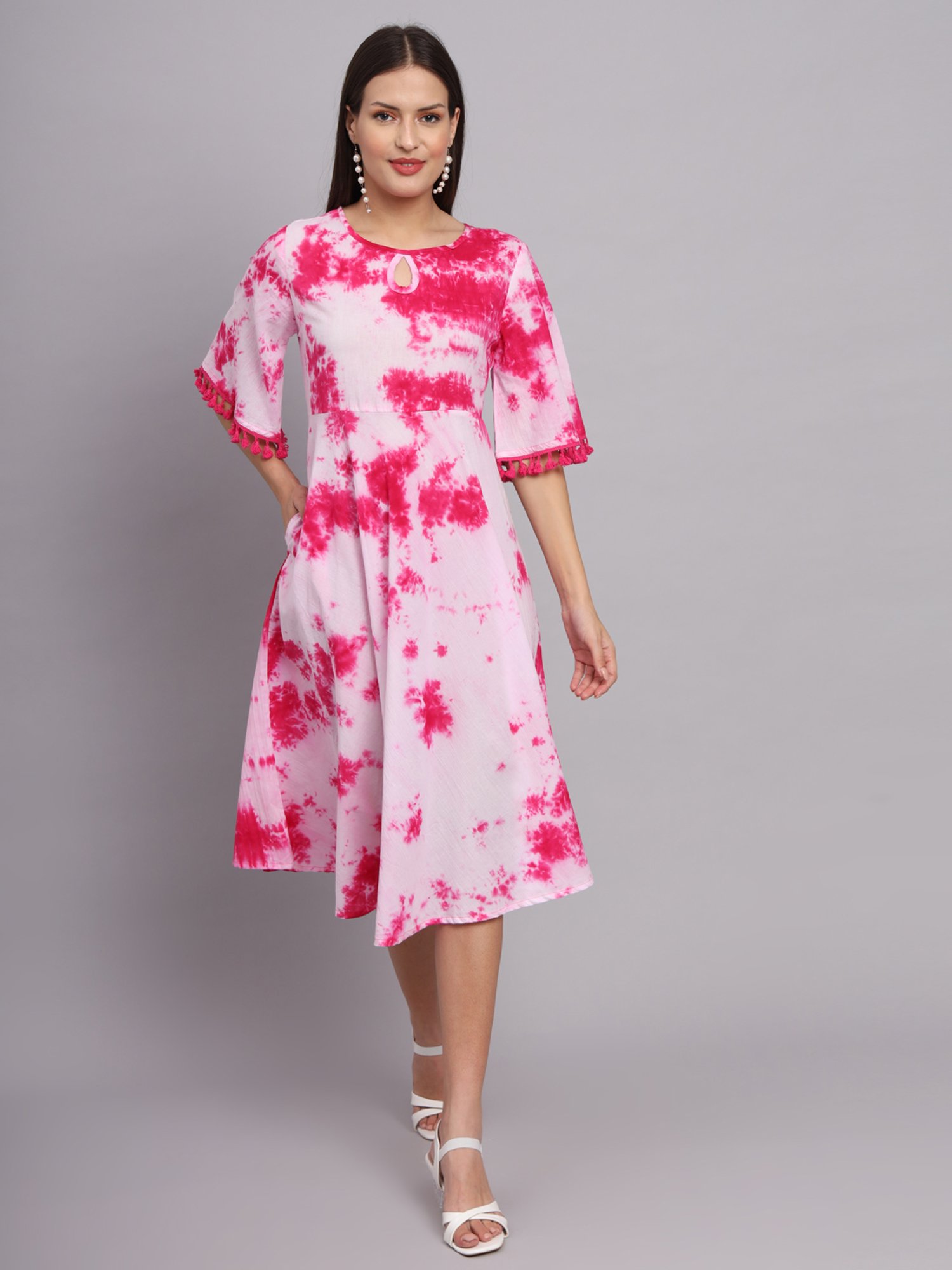 DECKEDUP Pink Tie - Dye A Line Dress