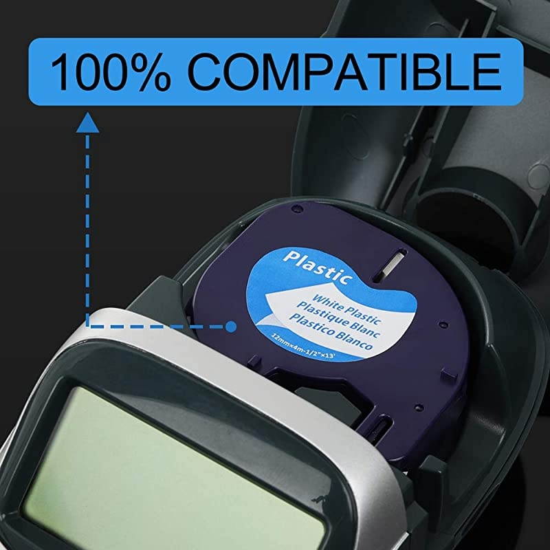 Compatible Label Tape Replacement for DYMO LetraTag Refills 91331 12mm Plastic White Tape for Label Maker QX50, LT-100H, LT-100H Plus and LT-100T, 1/2 Inch x 13 Feet, Black on White, 3 Pack