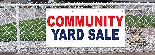 Community Yard Sale Red Blue 13 Oz Vinyl Banner Sign With Grommets 3 Ft x 6 Ft
