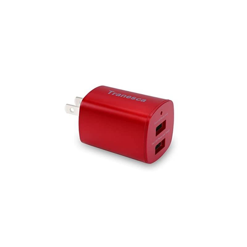 Dual USB Port Travel Wall Charger with Foldable Plug Compatible with iPhone XSXRX8766Plus Samsung Galaxy S7S6S5 Edge LG HTC Moto Kindle and MoreRed