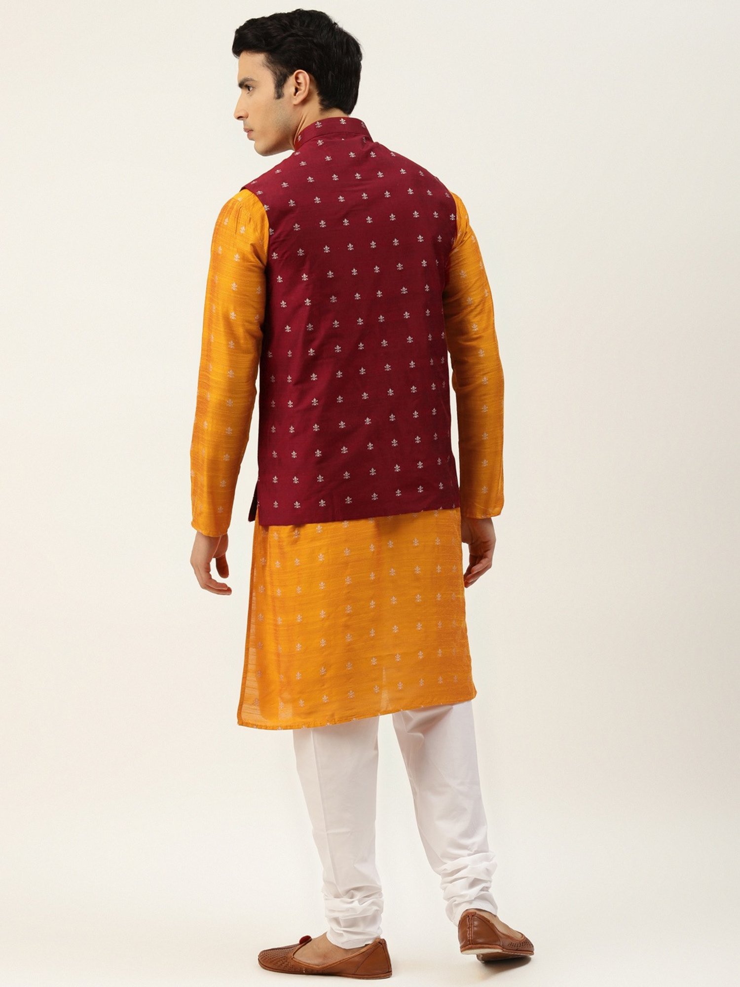 Sojanya Orange Regular Fit Embroidered Kurta Set With Jacket