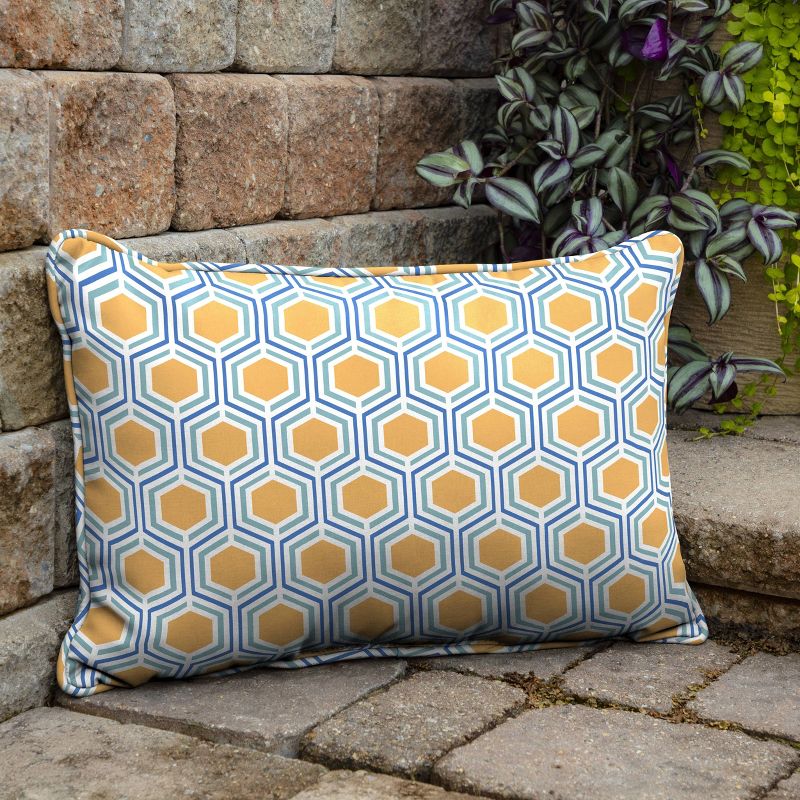 2pk Honeycomb Outdoor Lumbar Throw Pillows Yellow - Arden Selections