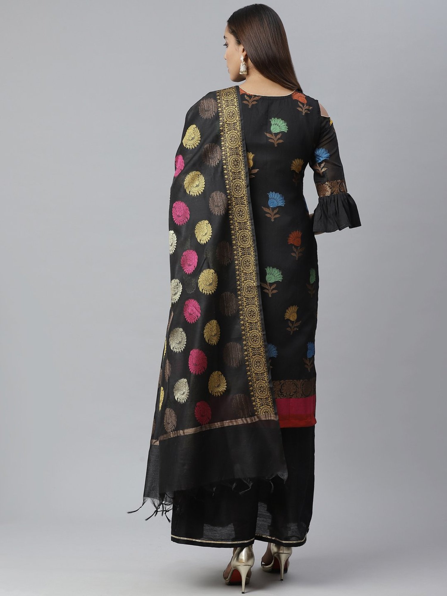 Chhabra 555 Black Woven Pattern Unstitched Dress Material