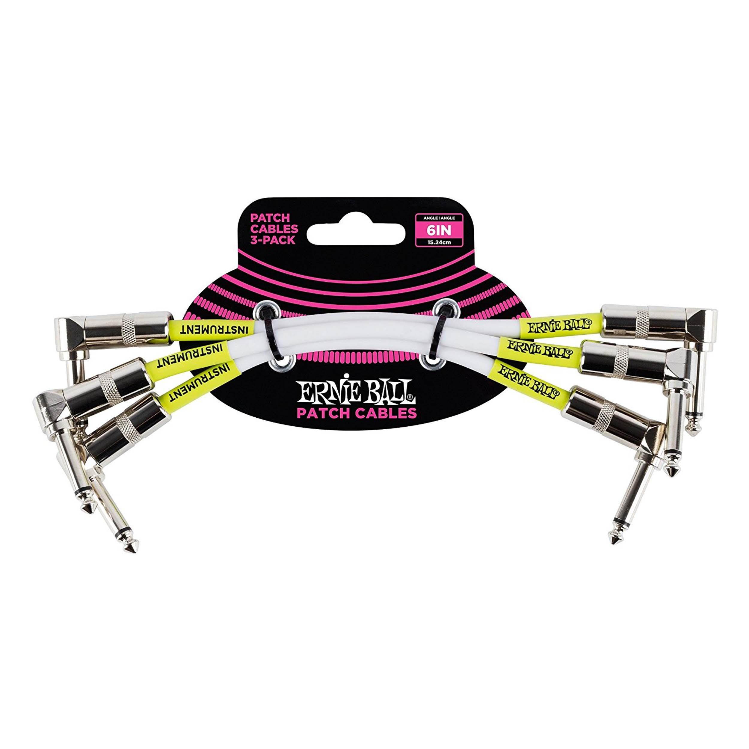 Ernie Ball 6" Angle Patch Jumper Cable, 3-Pack, White