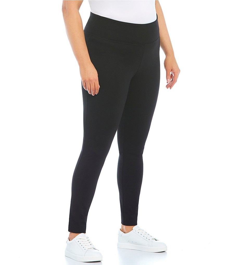 Slim Factor by Investments Plus Size Ponte Knit Wide Waistband Leggings