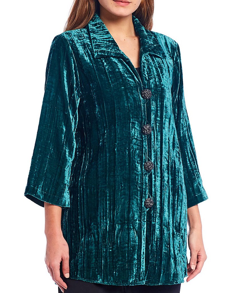 Caroline Rose Crinkle Velvet Jewel Tone Shirt Jacket