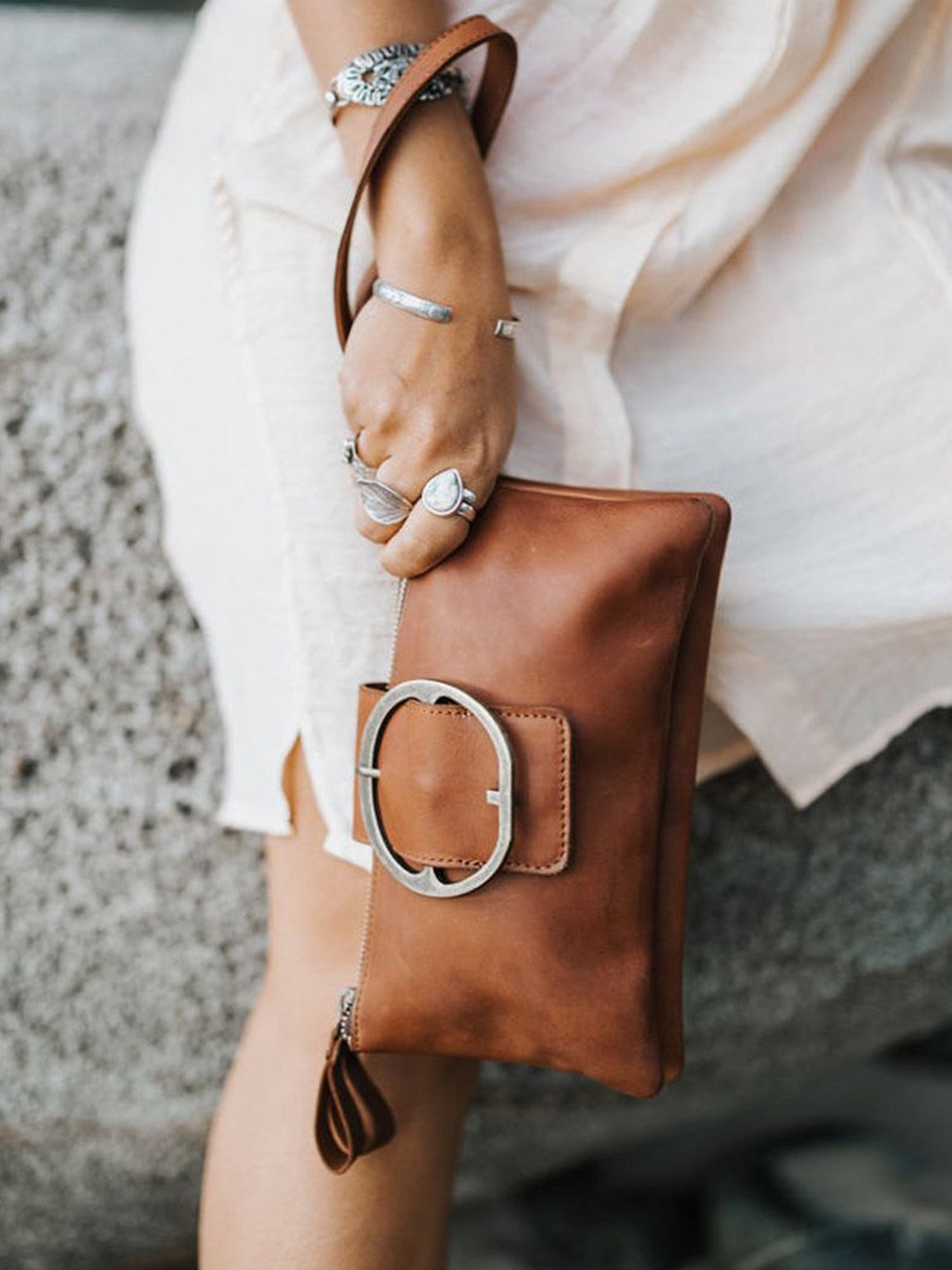 KOMPANERO Diana Cognac Leather Textured Sling Handbag