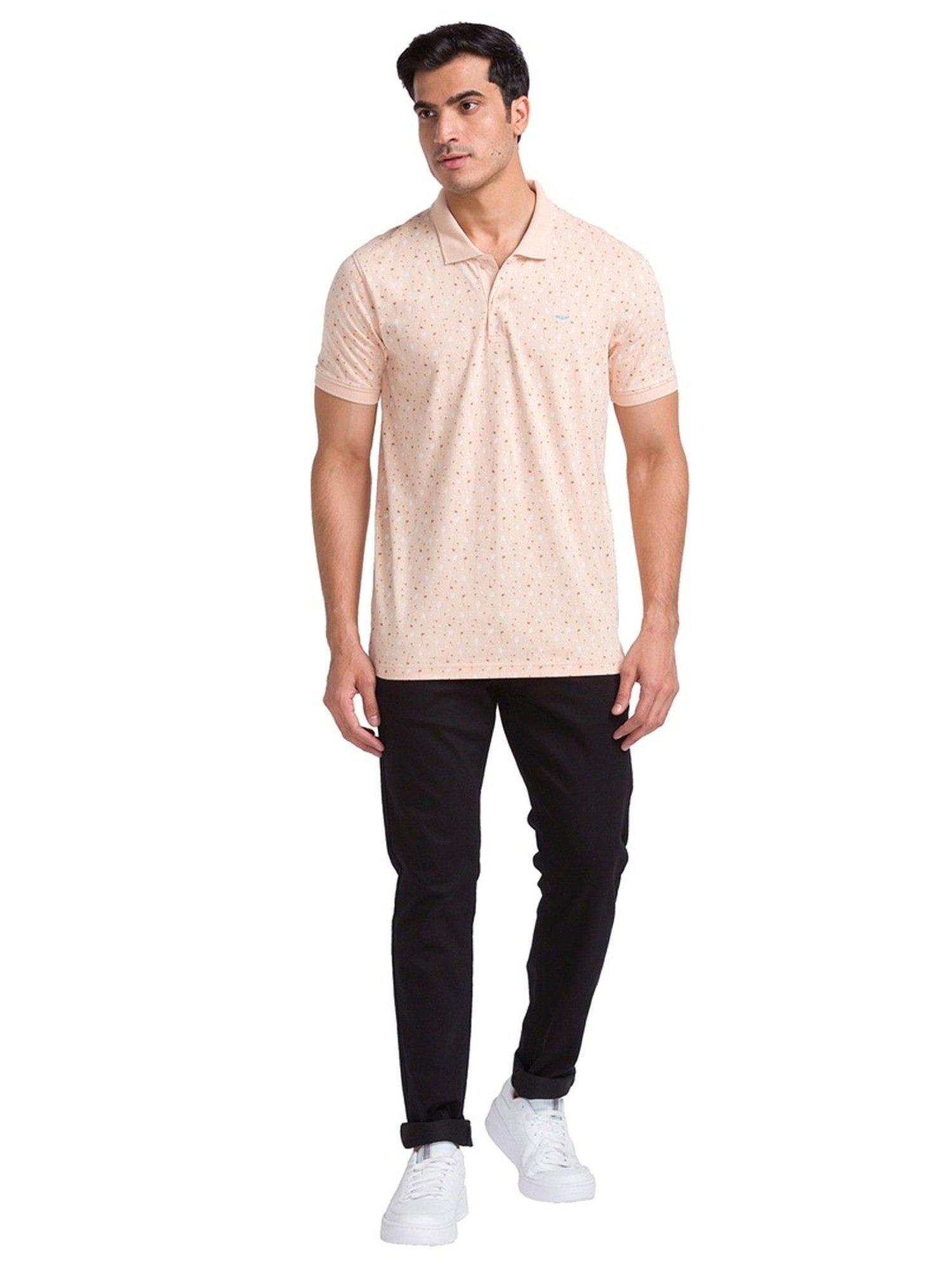 Park Avenue Beige Slim Fit Printed Polo T-Shirt