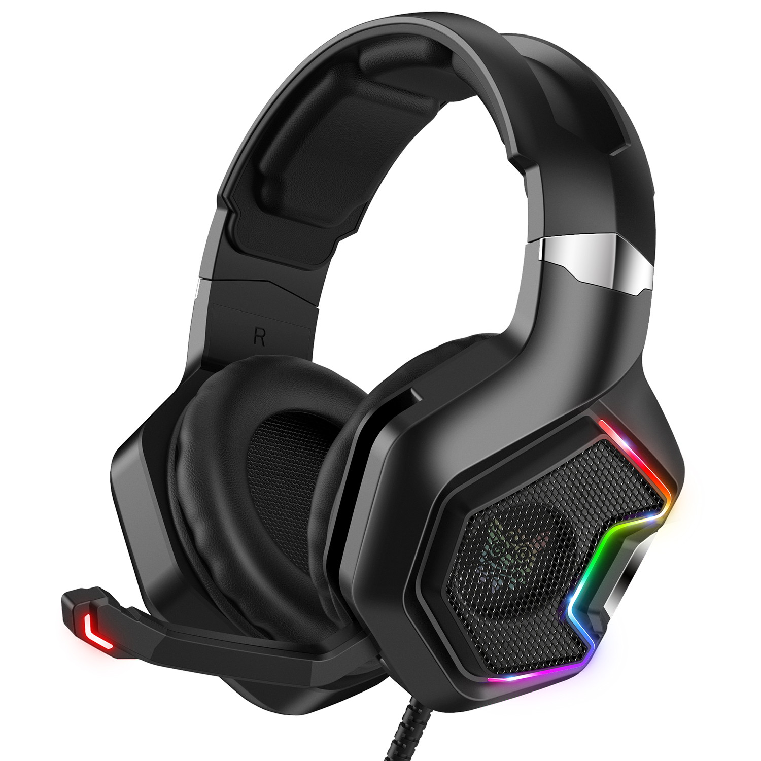 ONIKUMA Gaming Headset for PS4 ,Xbox One, 7.1 Surround Sound Noise Canceling Headset with Microphone &RGB LED Light, Compatible with PC,Game Boy Advance,Nintendo Switch (Adapter Not Included)