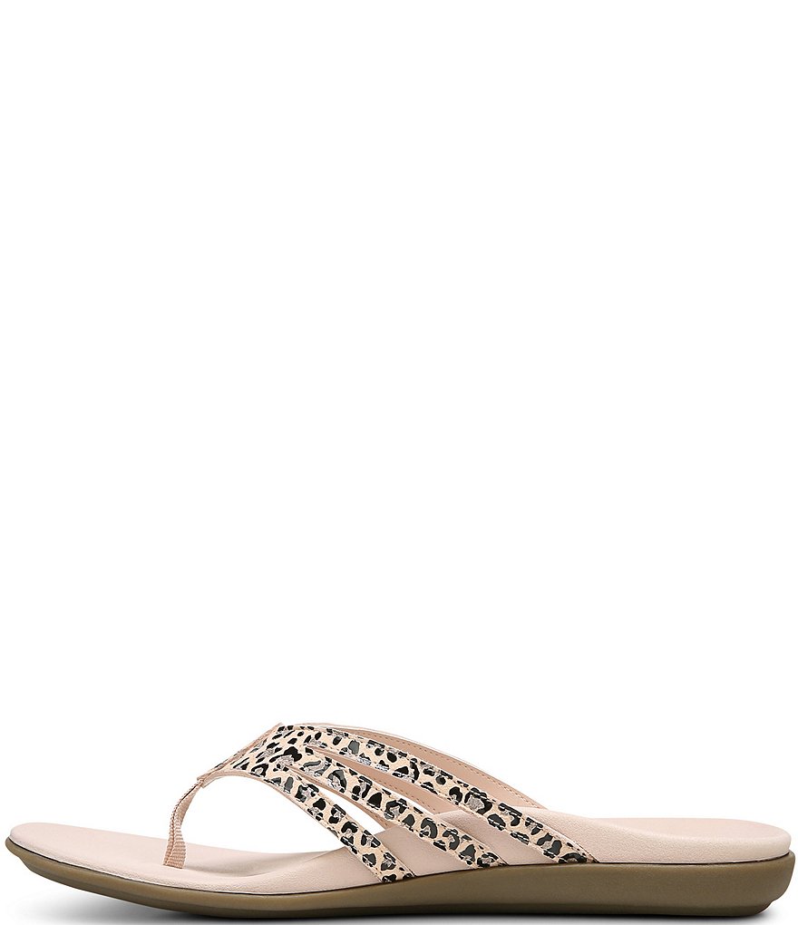Vionic Alta Leopard Print Leather Thong Flat Sandals