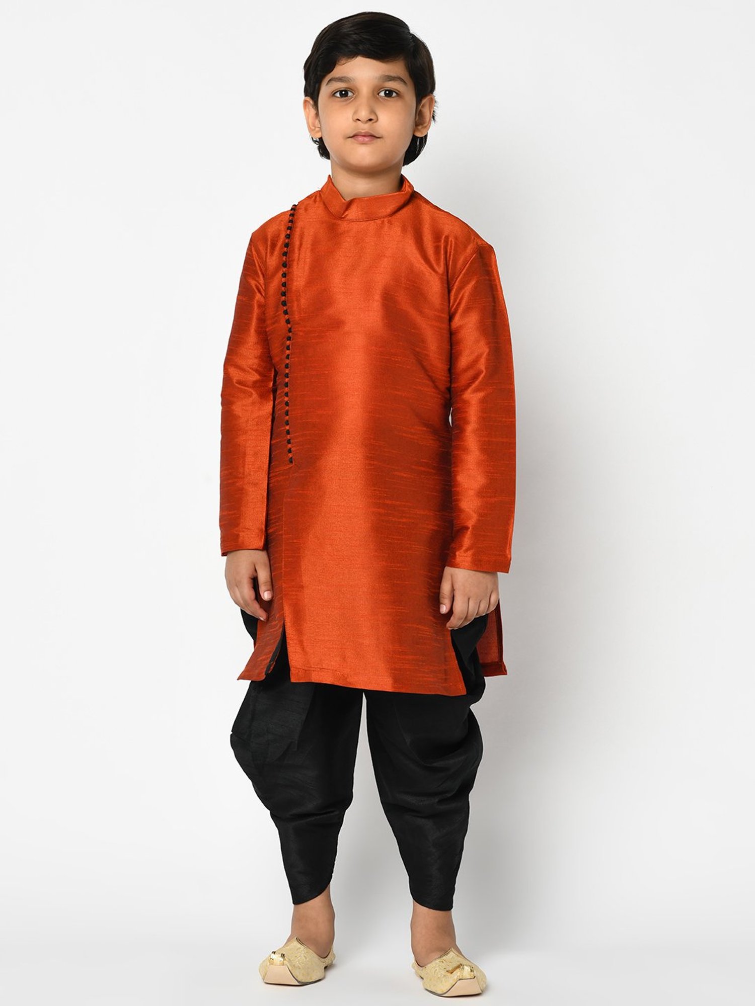 Deyann Kids Orange & Black Solid Full Sleeves Kurta with Dhoti
