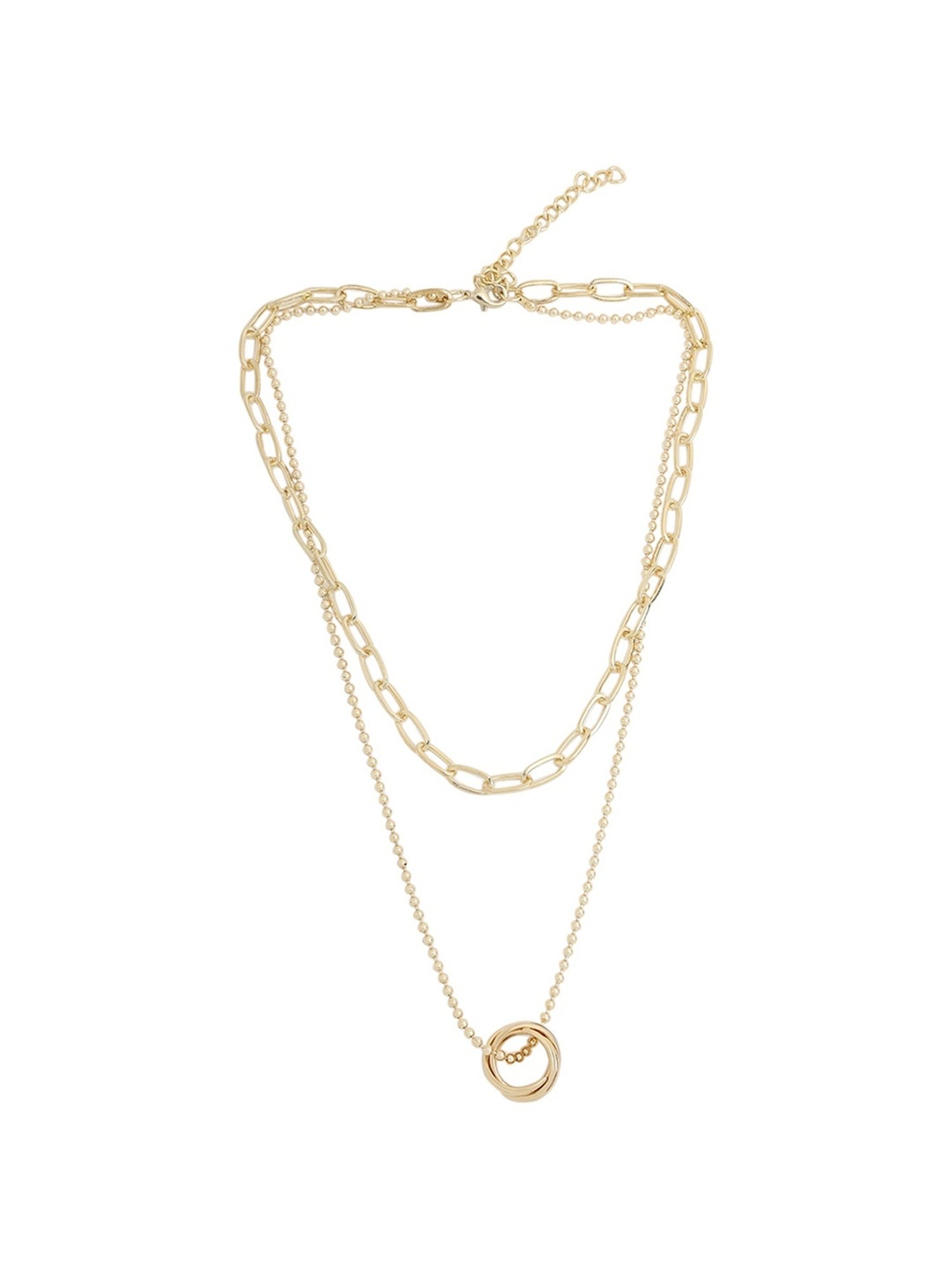 Prita by Priyaasi Dual Layered Beaded Link Ring Drop Gold-Plated Necklace