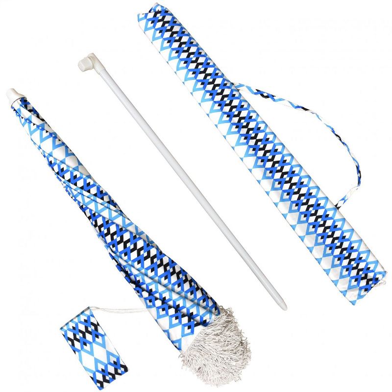 Astella  6.5 Ft. Fiberglass Beach Umbrella W/ Carry Bag - White Frame / Azure Braid Canopy NOVA656C-P5-205-FRINGE