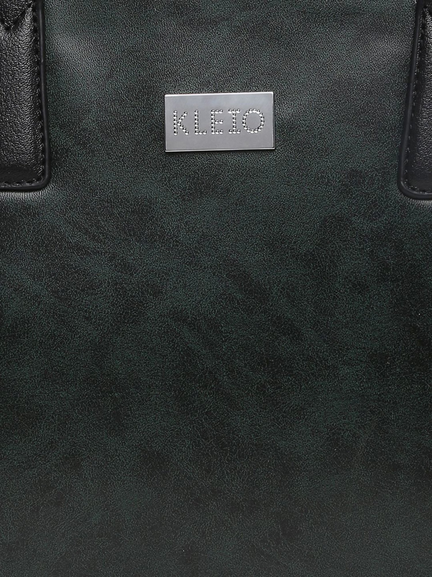 KLEIO Dark Green Solid Medium Handbag