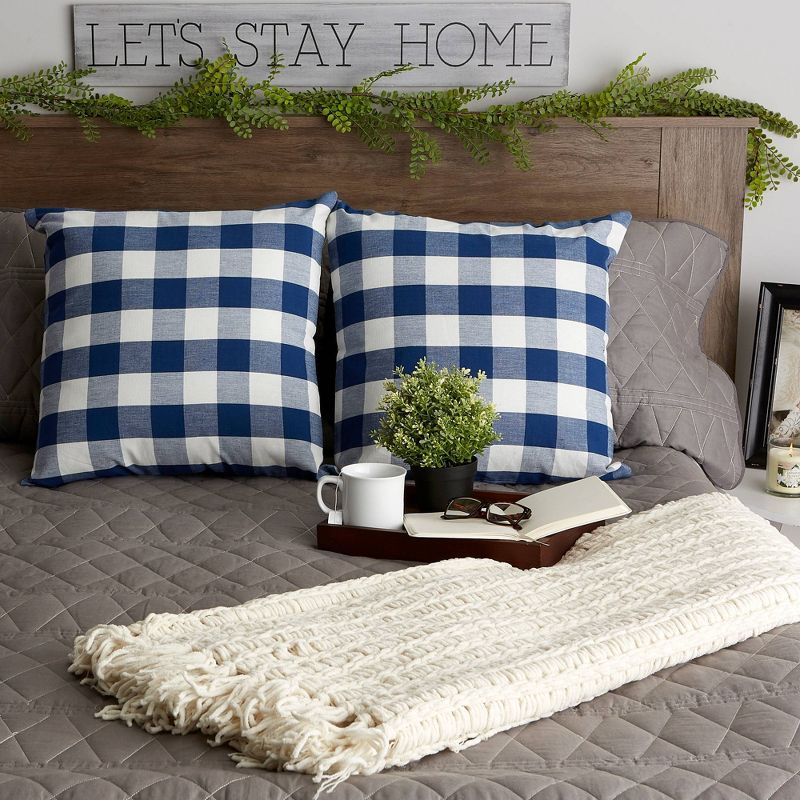 2pk 20"x20" Oversize Buffalo Check Square Throw Pillows Navy/Off White - Design Imports