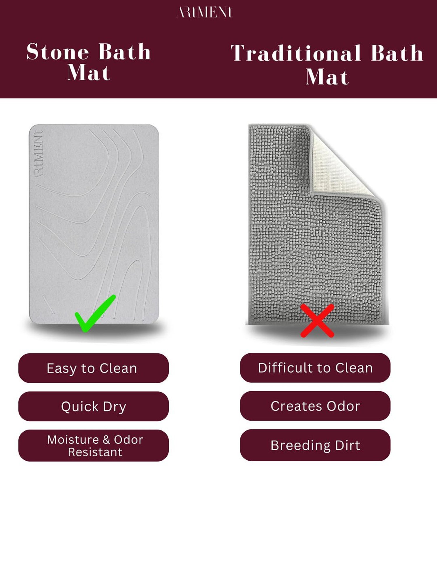 The Artment TerraDry Stone Bath Mat - Non-Slip Super Absorbent Diatomaceous Earth Stone Mat Large