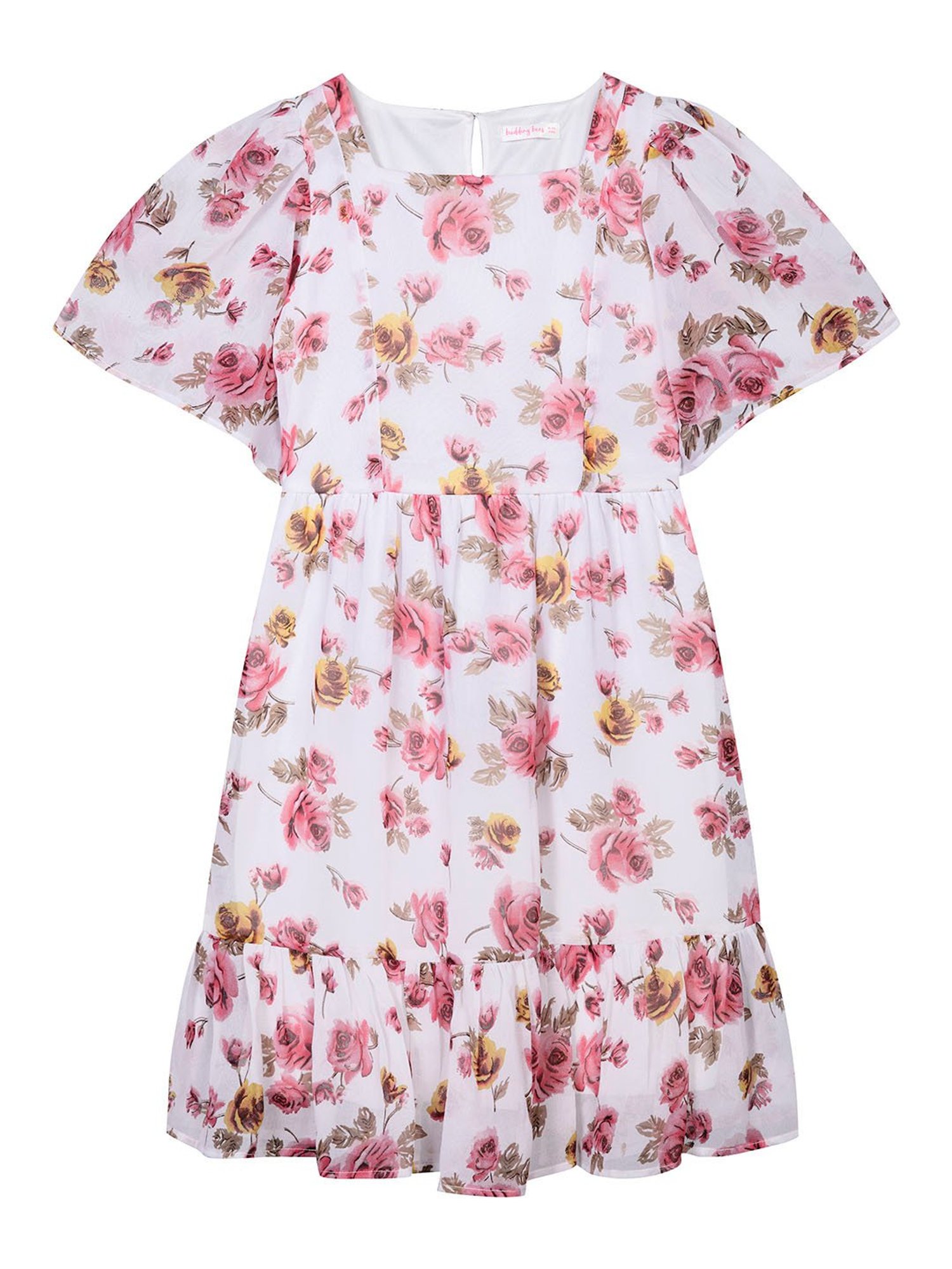 Budding Bees Kids White Floral Print Dress