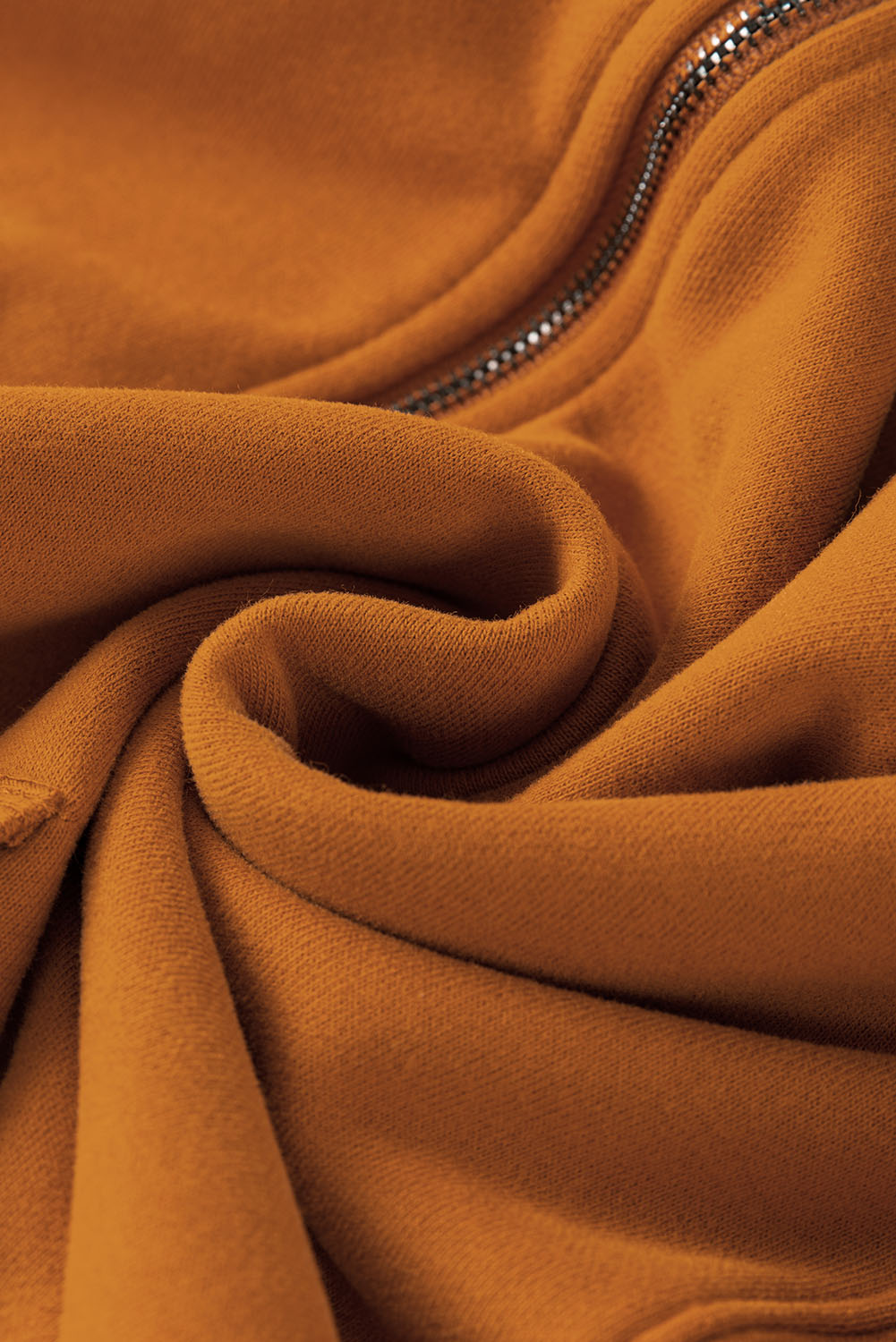 Brown Half Zip Pullover Hoodie with Kangaroo Pocket