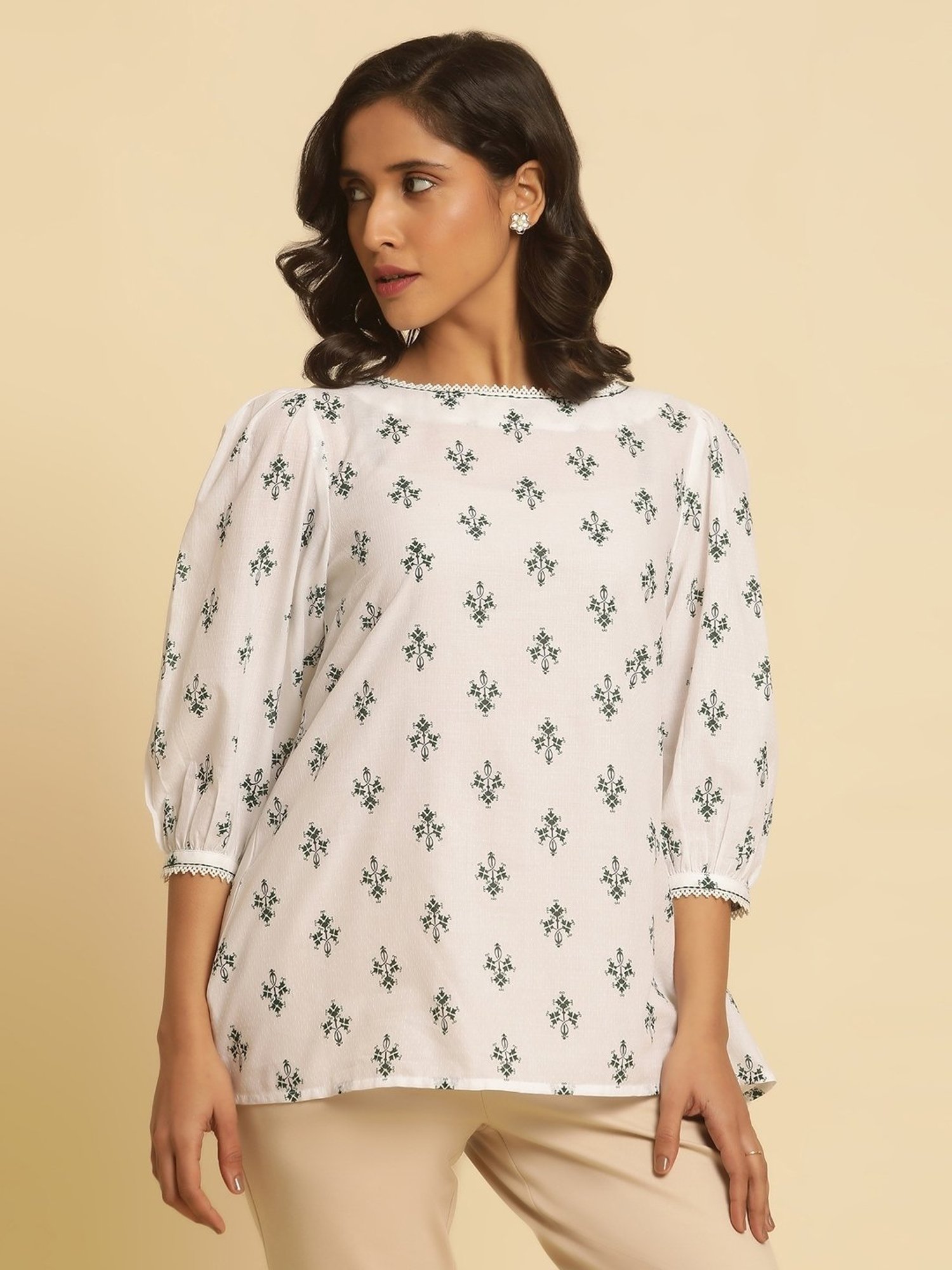W White Cotton Printed Top