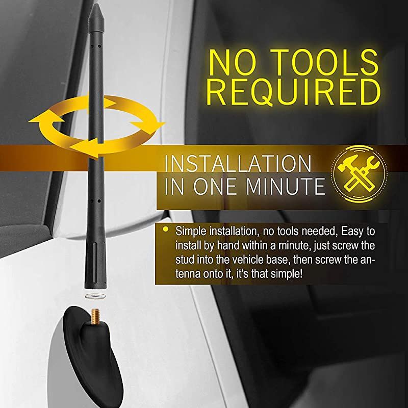 Antenna for GMC Sierra Chevy Silverado 1500 2500 3500 (2007-2021), Rocket Style, 8 inches Rubber Antenna Replacement Mast, Designed for Optimized FM/AM Radio Reception (M7 Thread)