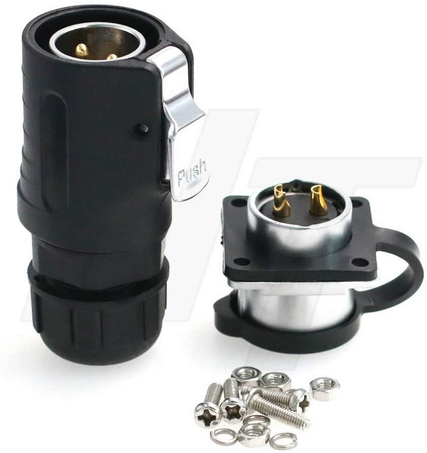 SolarSynthesis M12 2-Pin Waterproof Power Connector Industrial Bulkhead Male Cable Plug Female Panel Socket for RV Solar Port, Solar Charge, LED Lighting