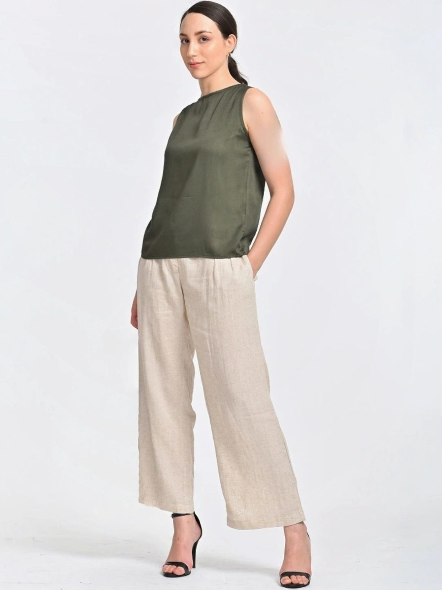 Saltpetre Olive Shell Top With Beige Trouser Co-ords Set