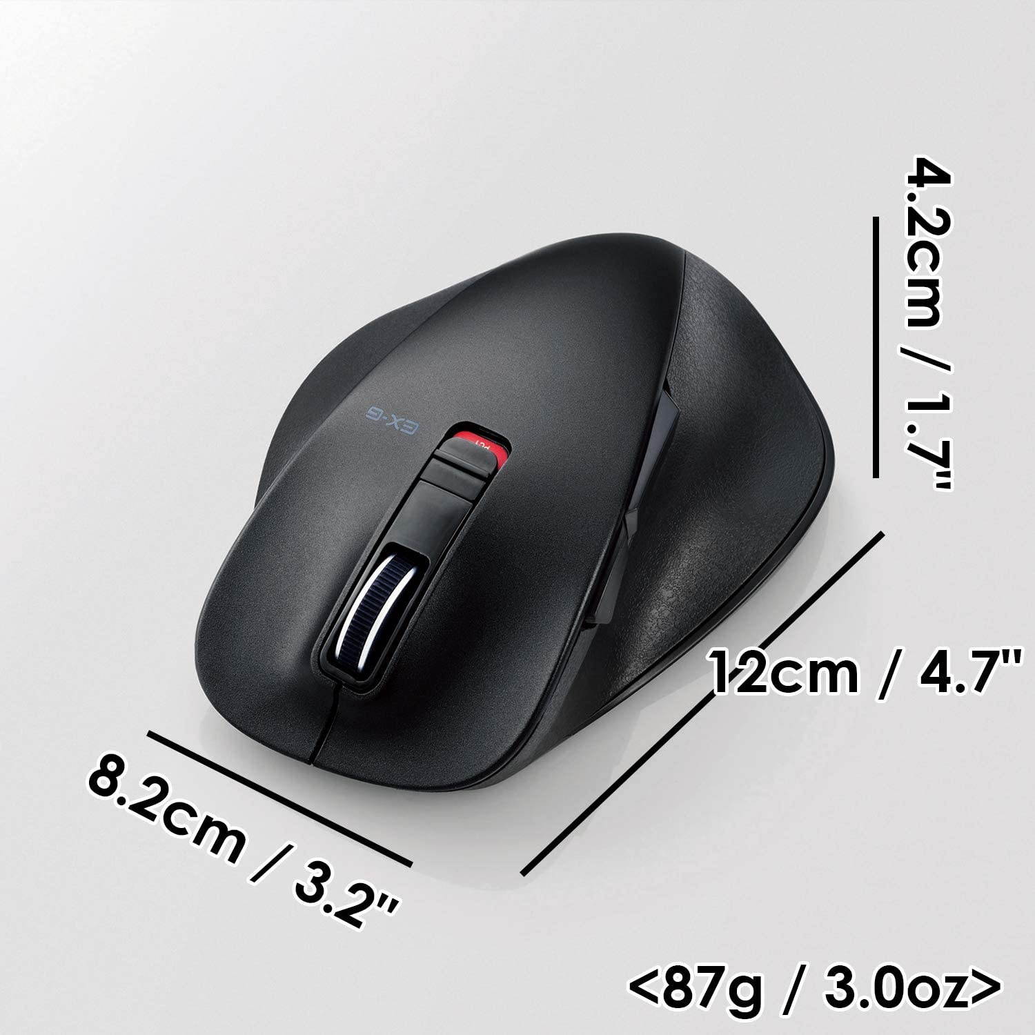 ELECOM Dr.EXG Bluetooth Mouse ?Ou2010Kiwami- Mouse Extreme Ergonomic Design Less Noise BlueLED Large Size 5 Button Black (M-XGL10BBSBK-US)
