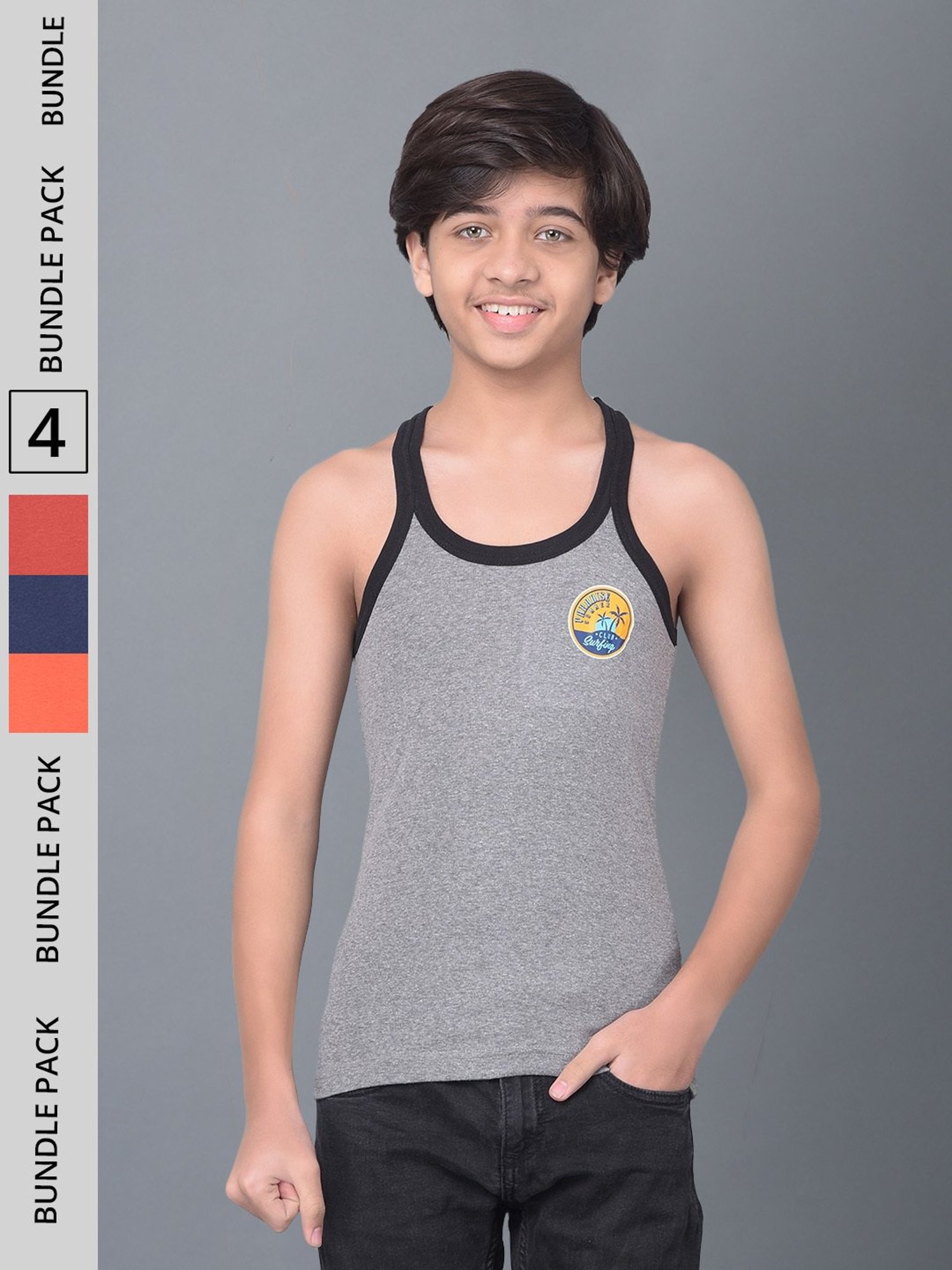 Dollar Bigboss Boys Multicolor Textured Gym Vest (Pack Of 4)