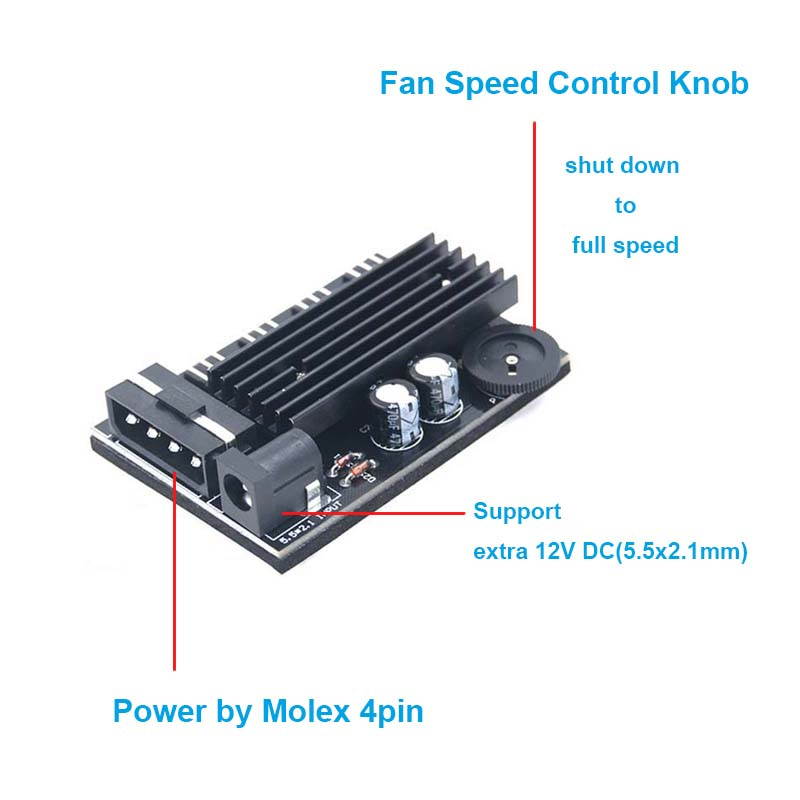 EnLabs TX3CO4D 4 Way 3 pin CPU Cooler Case Fan Speed Controller w/ Backed Tap for Internal & Mining Cooling - Extra 5.5*2.1DC for Router Dissipate Heat - Molex to 4 x 3pin Fan Hub