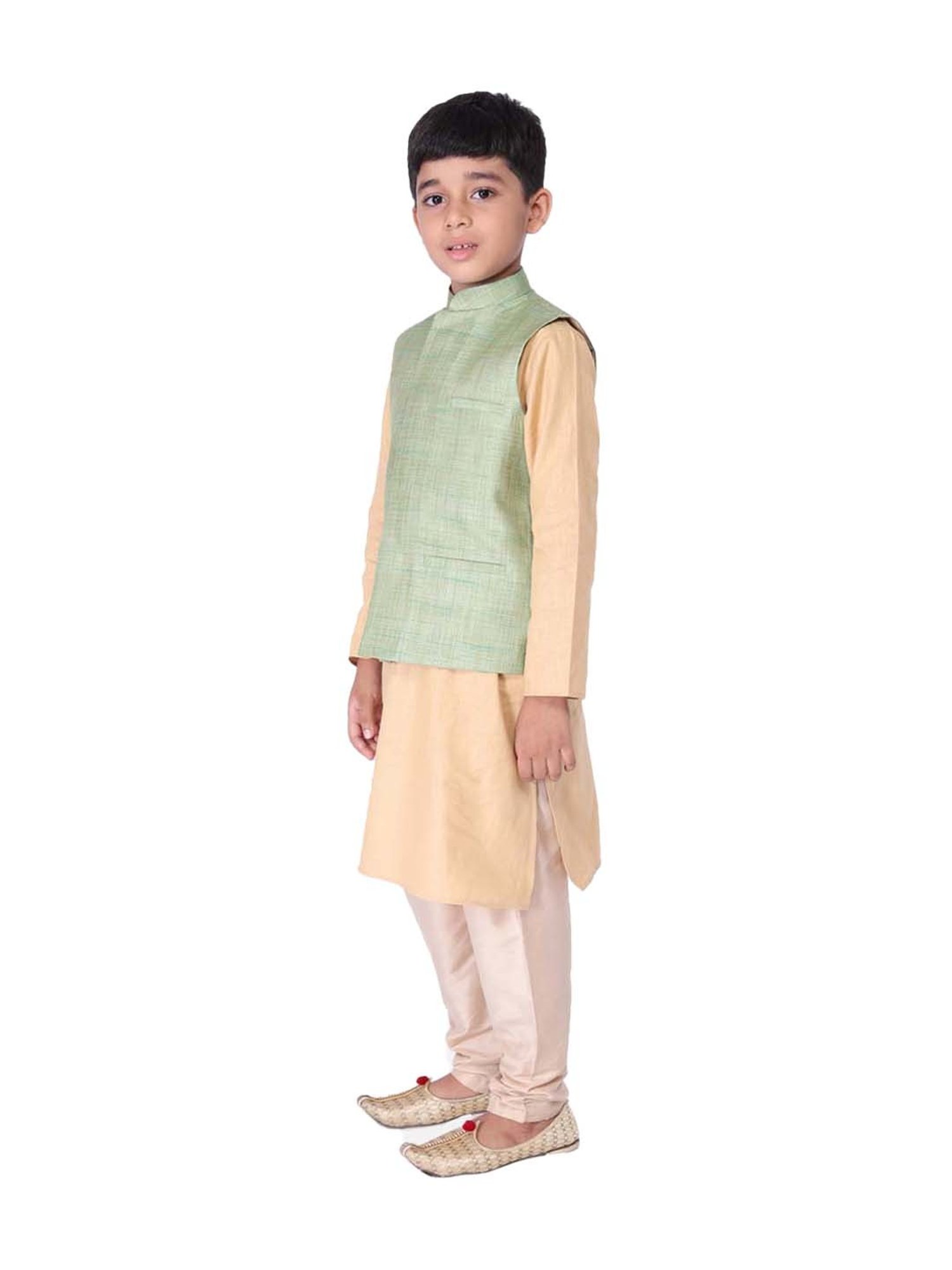 TABARD Kids Beige & Green Cotton Regular Fit Kurta Set