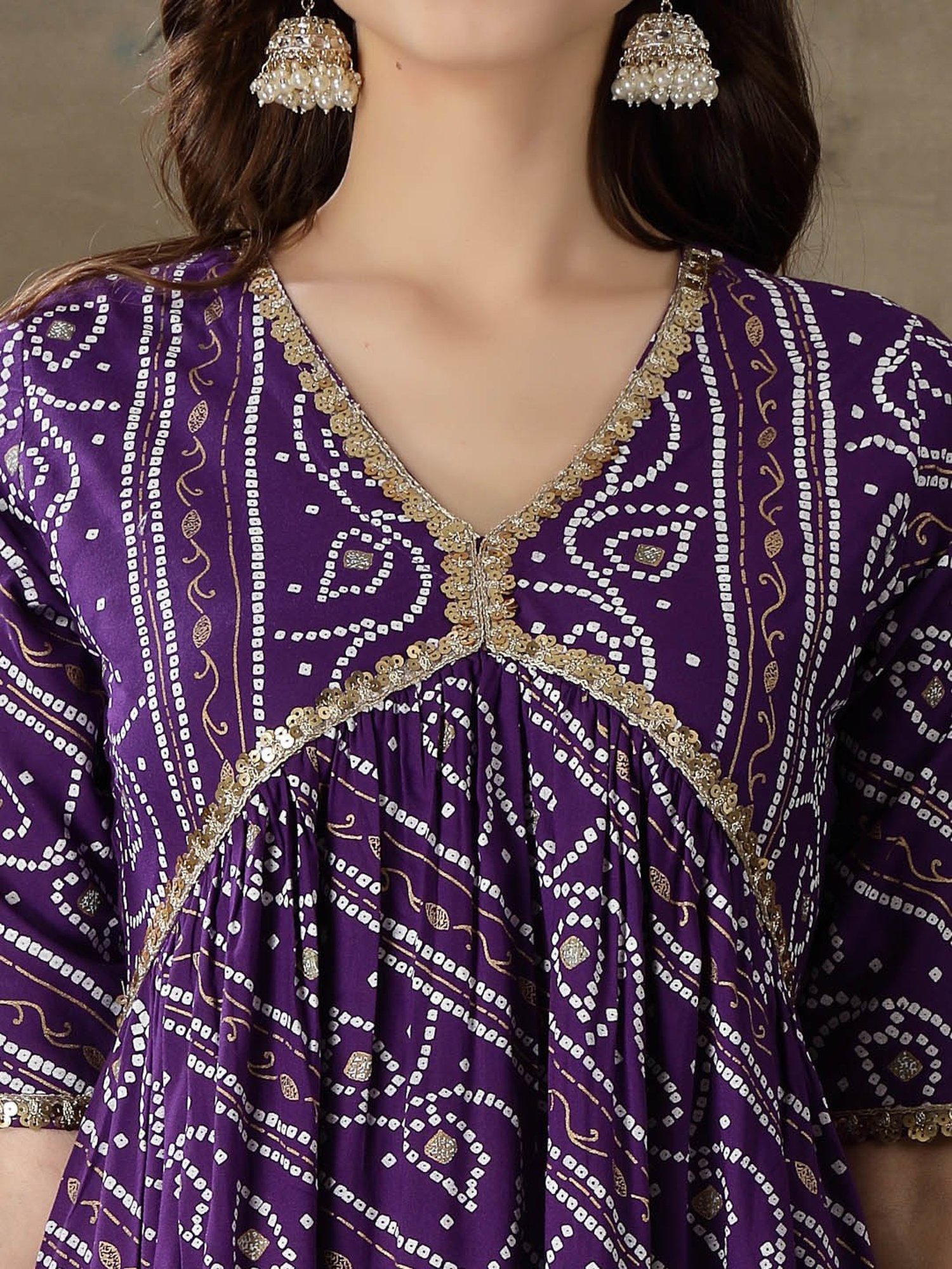 Stylum Violet Rayon Bandhani Print Kurta With Palazzo & Dupatta