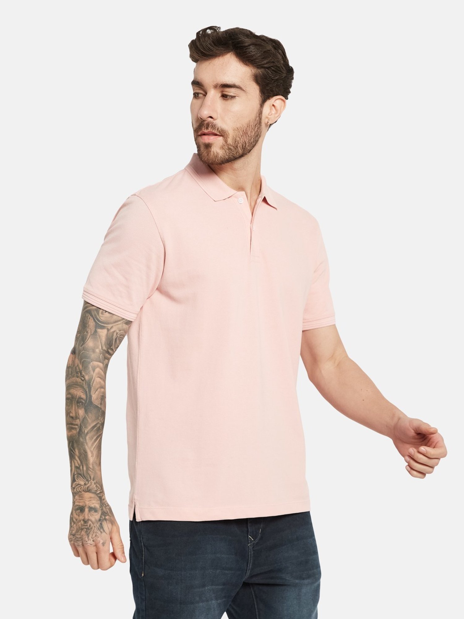 Octave Suede Pink Cotton Regular Fit Polo T-Shirt