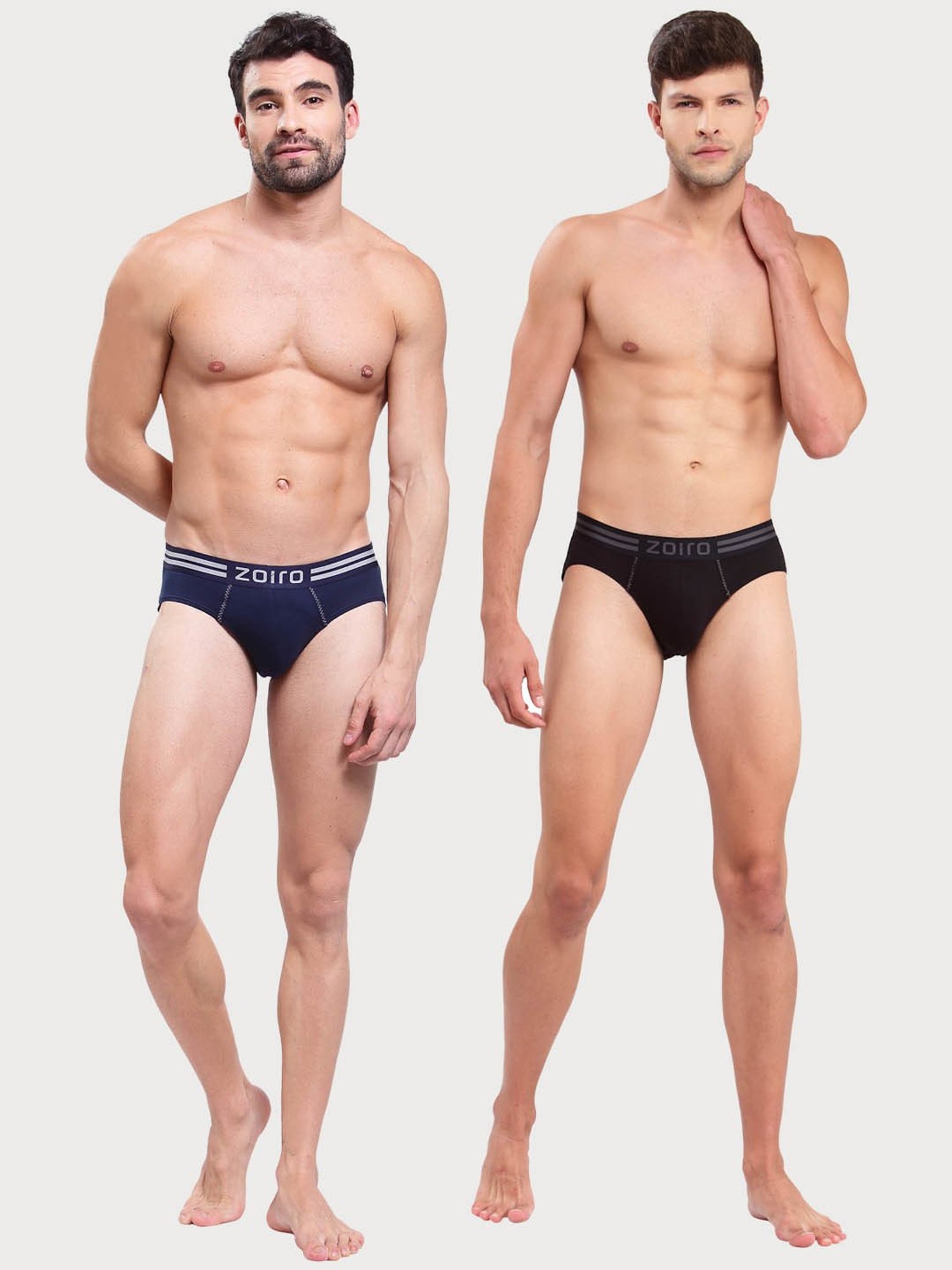 Zoiro Black & Dark Denim Cotton Regular Fit Briefs - Pack Of 2