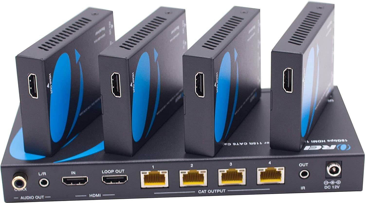 1x4 HDMI Extender Splitter 4K by Orei Multiple Over Single Cable CAT6/7 4K@60Hz 4:4:4 HDCP 2.2 with IR Remote EDID Management - Up to 115 Ft - Loop Out - Low Latency - Full Support (UHD14-EX115-K)