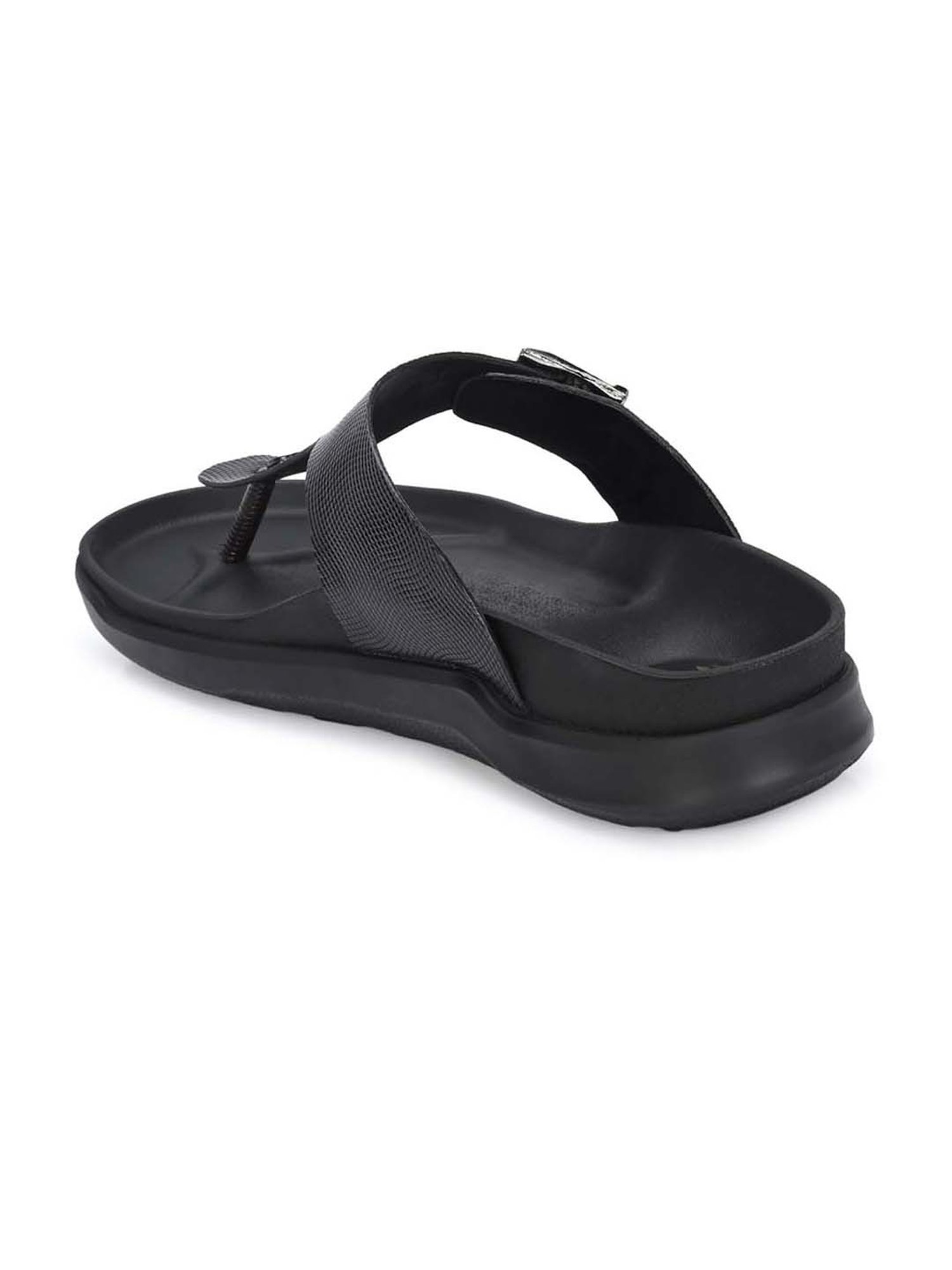 Hitz Men's Brown & Black T-Strap Sandals