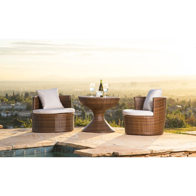 3pc Manchester Outdoor Wicker Patio Chat Set Brown - Abbyson Living