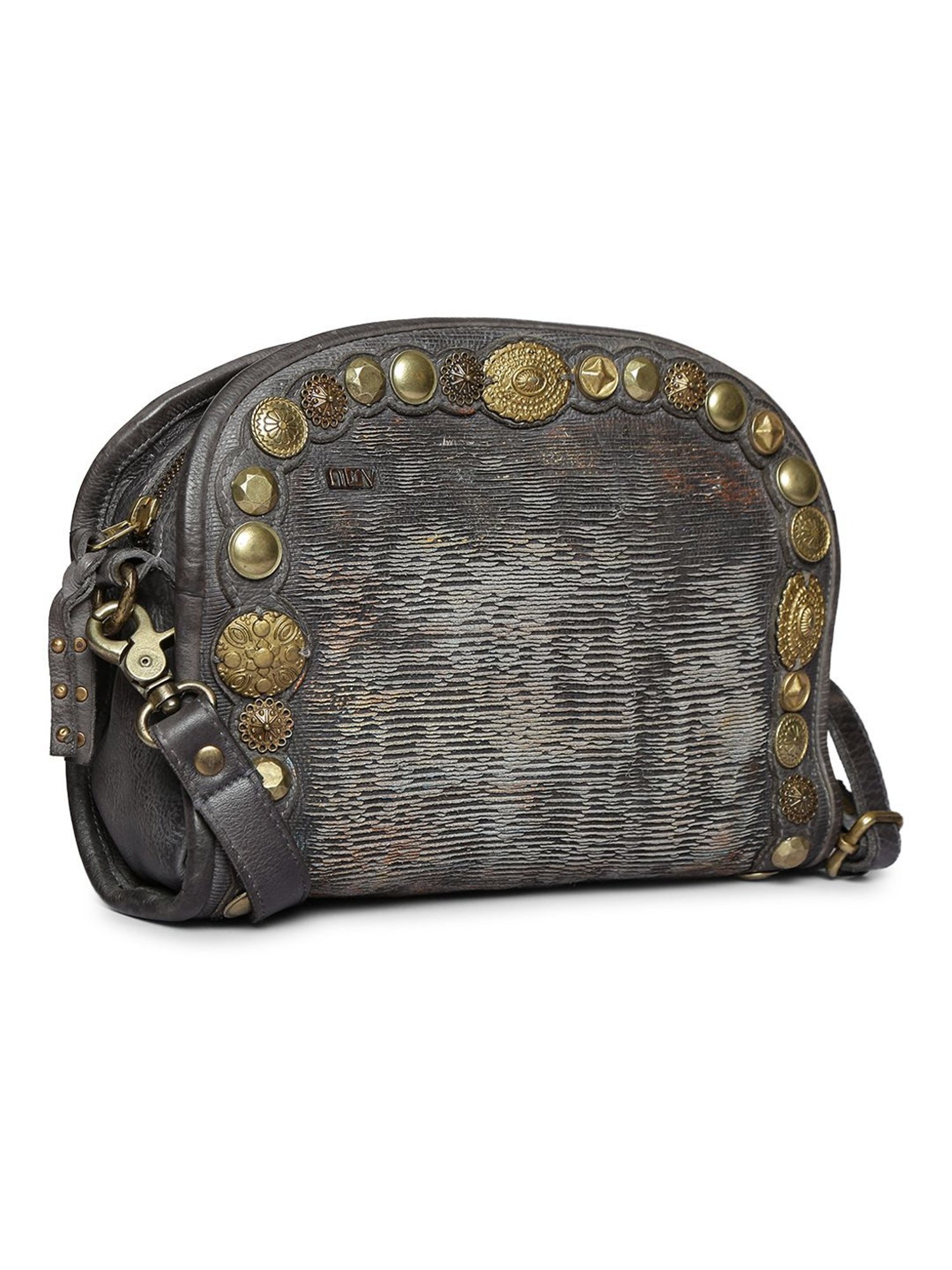 Art N Vintage Silvia Grey Leather Embellished Medium Sling Handbag