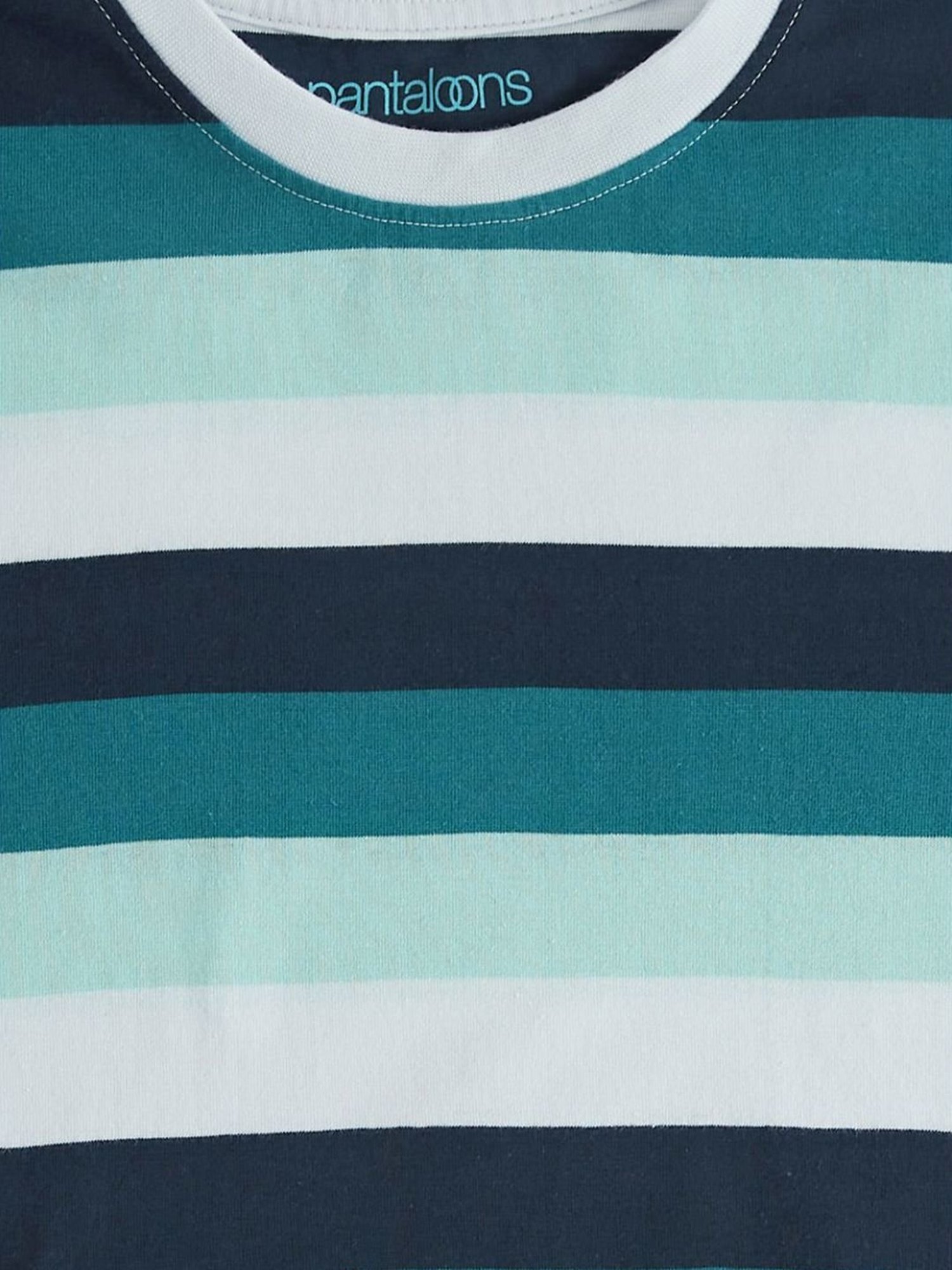 Pantaloons Junior Blue & White Cotton Striped T-Shirt