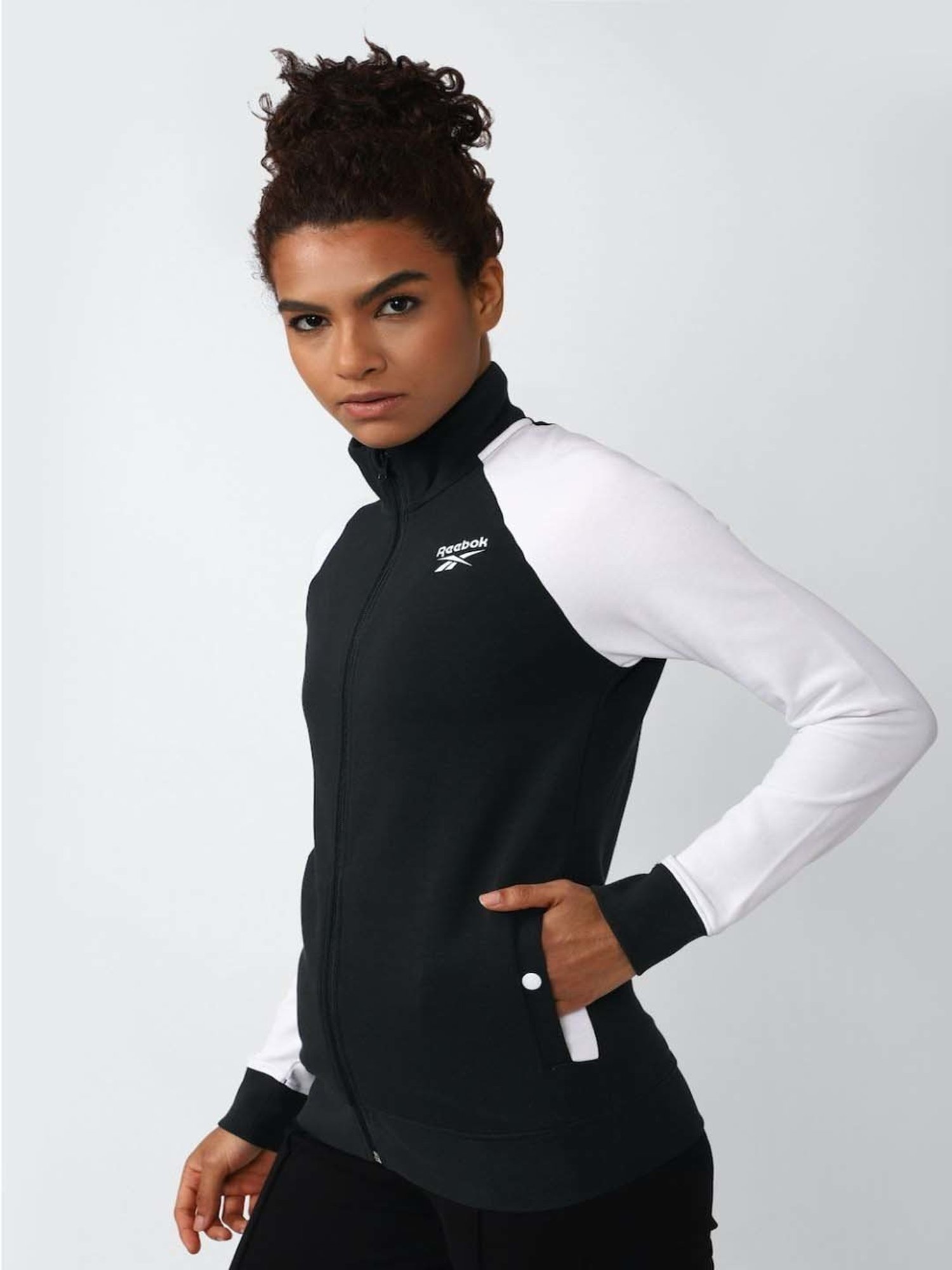 Reebok Black & White Cotton Color-Block Sports Jacket