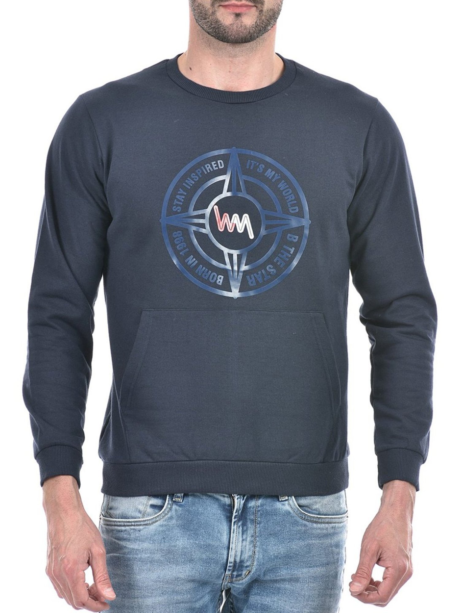 Lawman Navy Blue Cotton Regular Fit Printed Sweatshirts