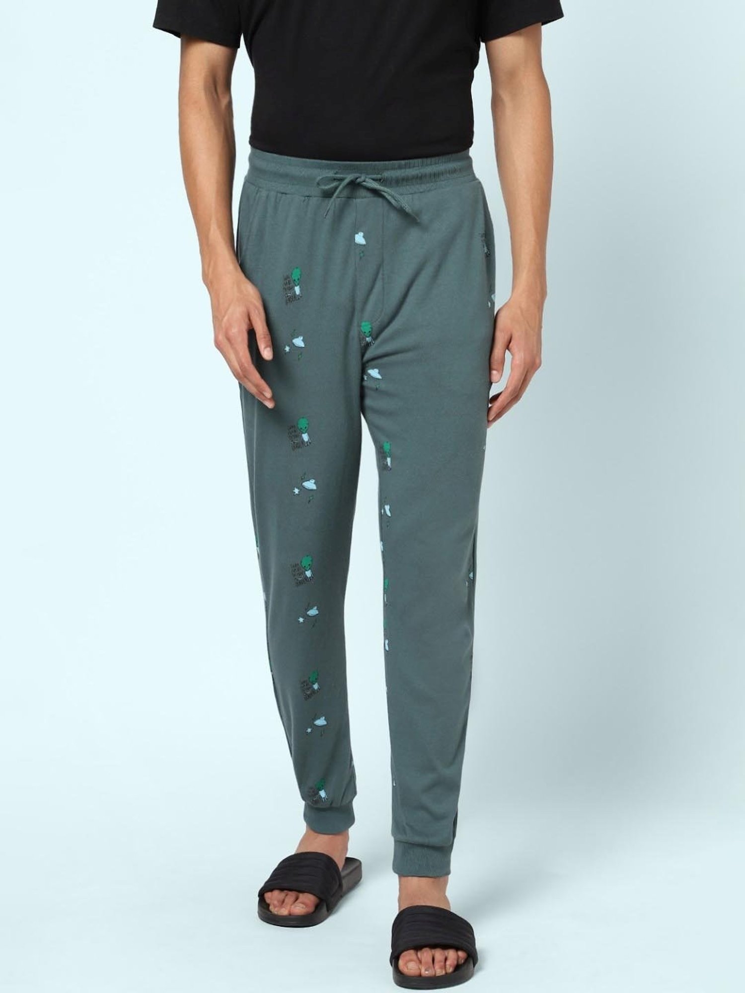 Ajile by Pantaloons Dark Grey Cotton Slim Fit Printed Nightwear Joggers