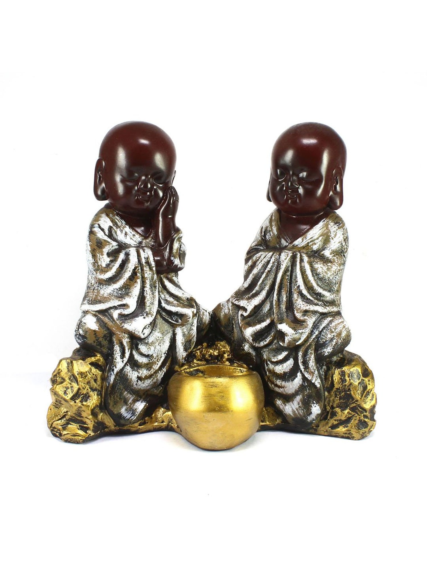 eCraftIndia Set of 2 Brown Monks Polyresin Tealight Holder