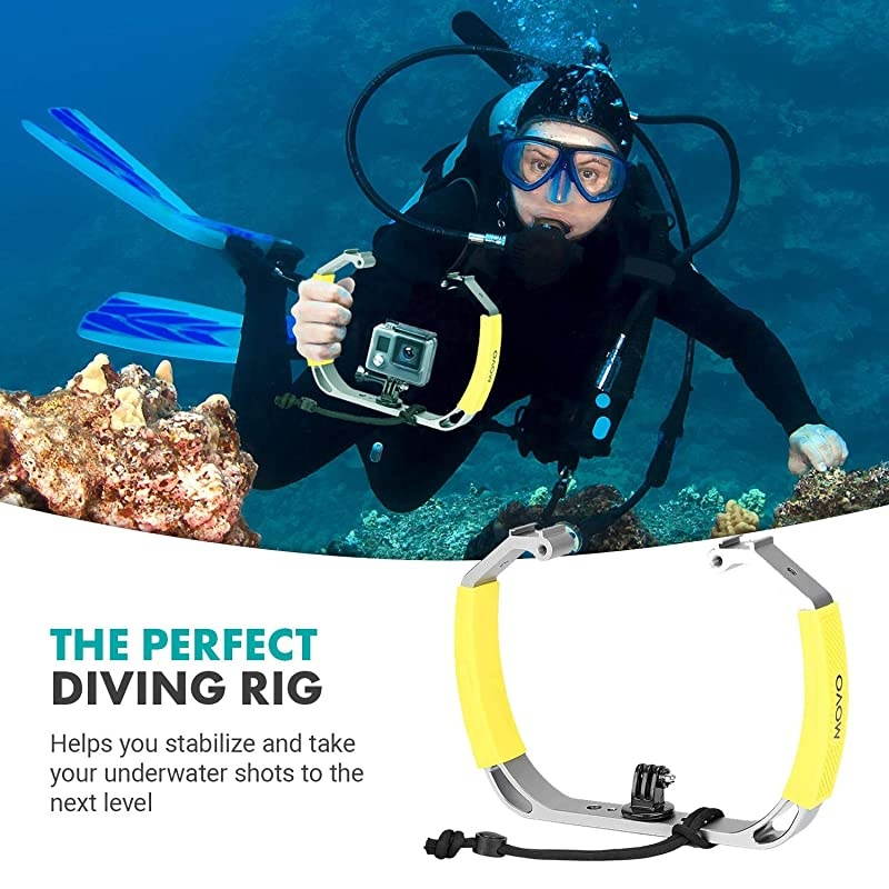 GB-U80 Underwater Diving Rig with Cold Shoe Mounts, Wrist Strap - Compatible with GoPro HERO, HERO3, HERO4, HERO5, HERO6, HERO7, HERO8, HERO9, Osmo Action Cam - Scuba GoPro Accessory (XL Version)