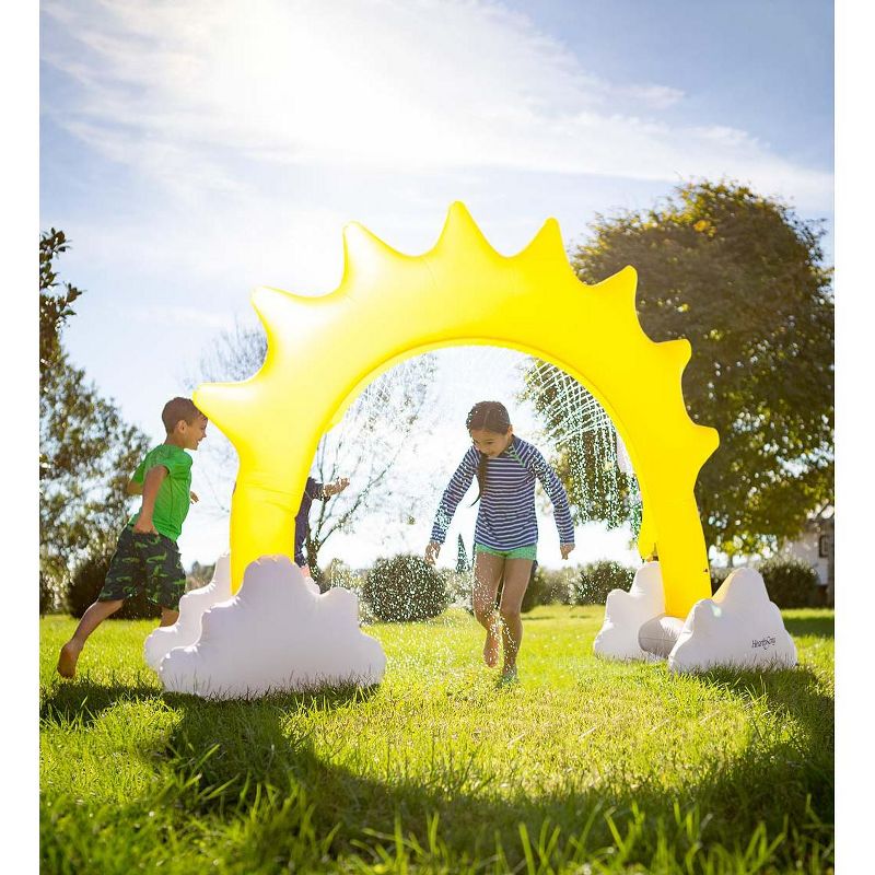HearthSong Inflatable Sunshine Sprinkler for Kids, with Pockets to Hold Water or Sand for Stability