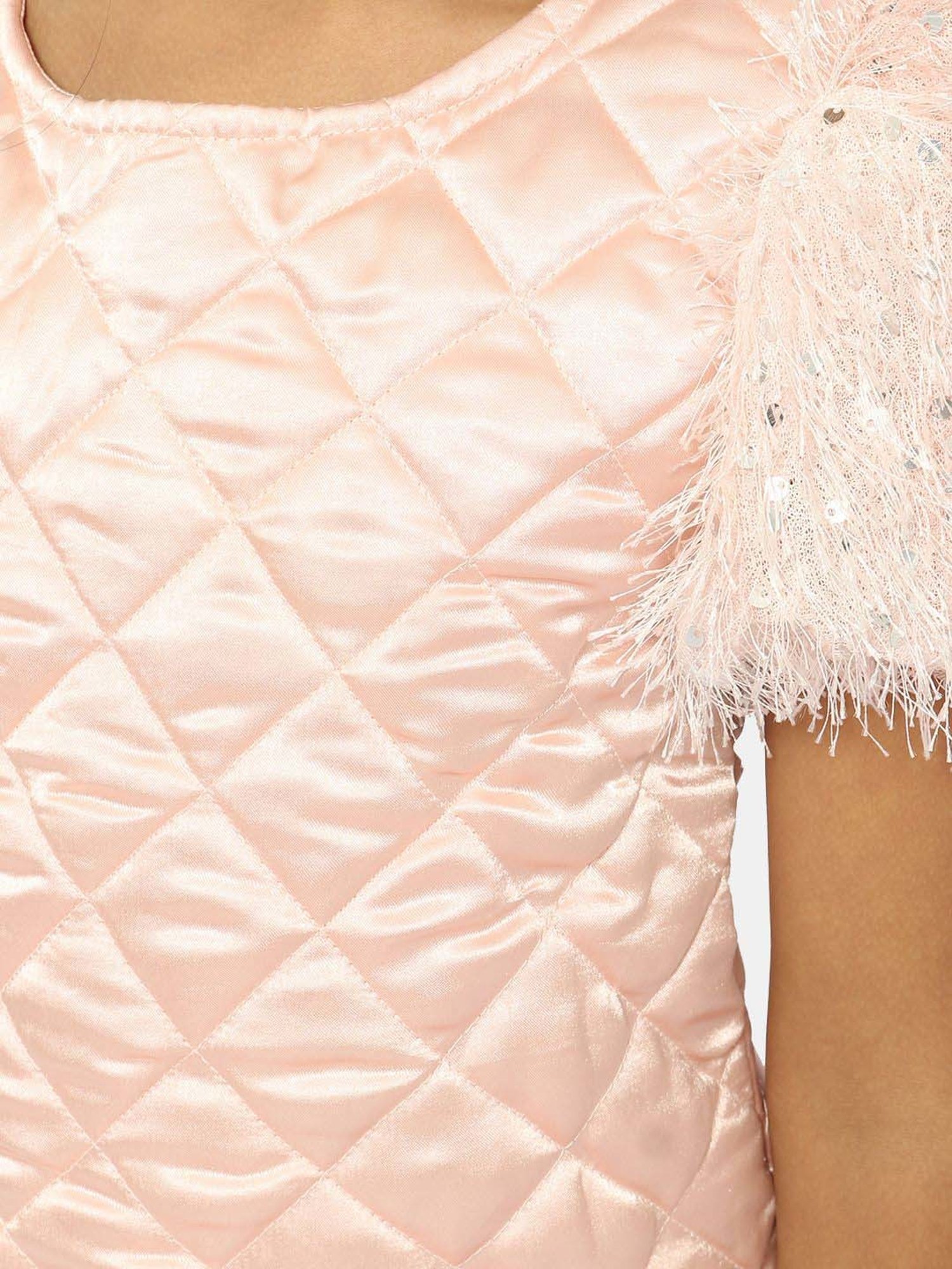 Nauti Nati Kids Peach Self Pattern Dress