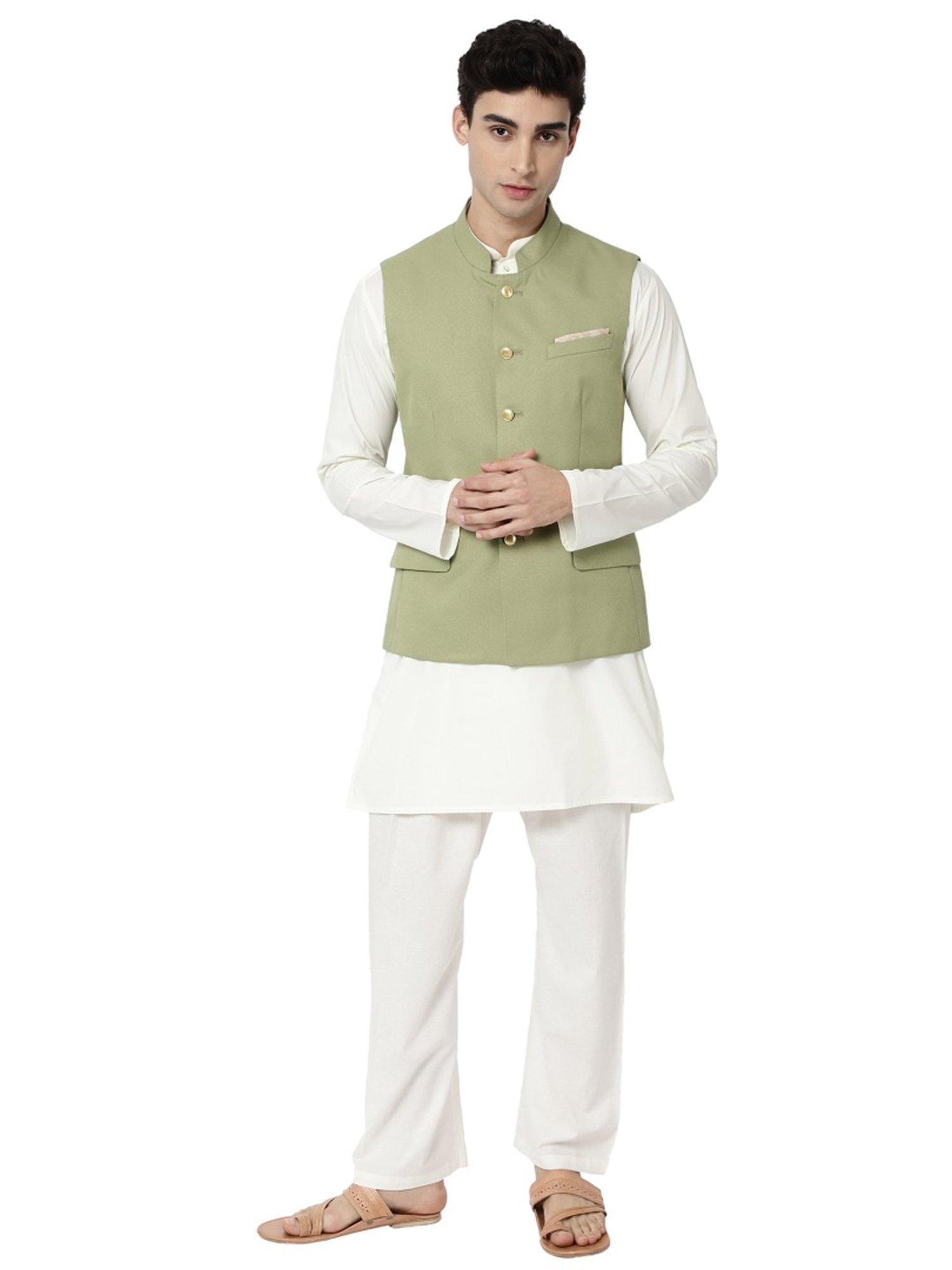 Ad By Arvind Olive Regular Fit Nehru Jacket