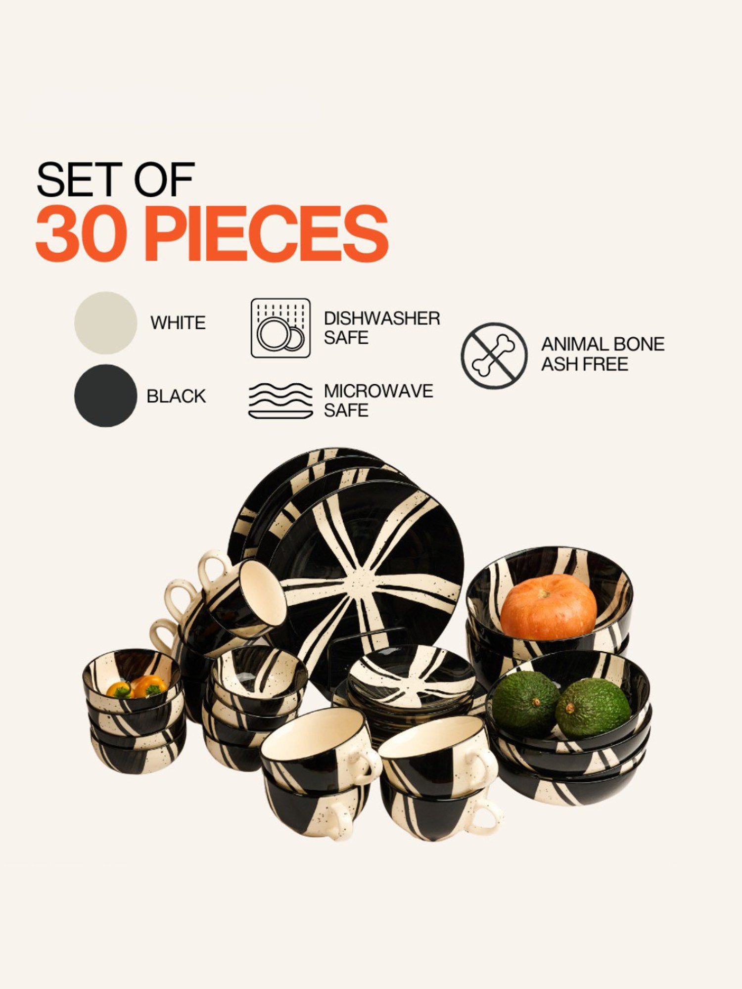 BlackCarrot Black and White Ceramic Stoneware Dinner Set