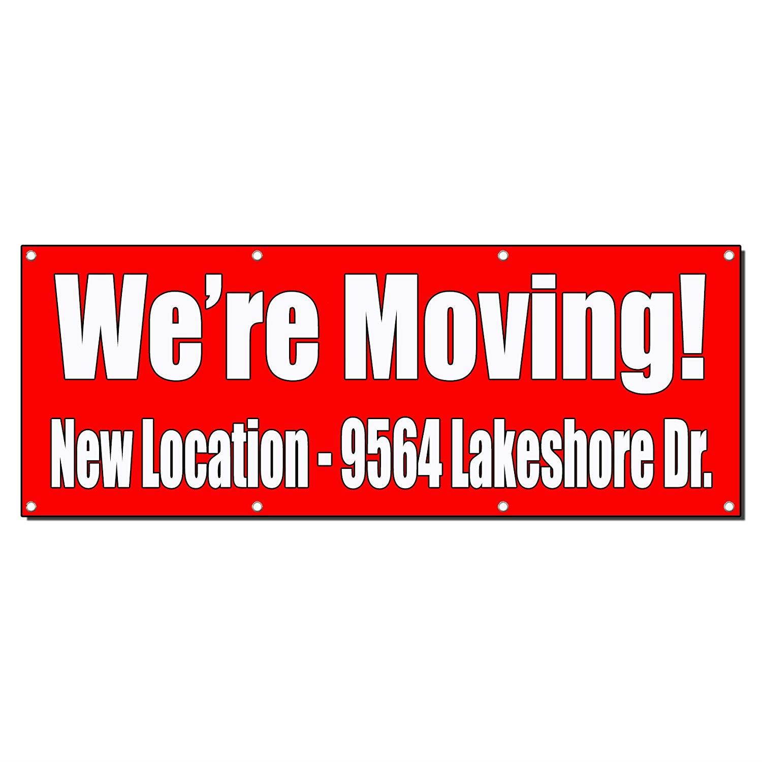 We'Re Moving! Custom Location Red 3 Ft X 6 Ft /W 6 Grommets
